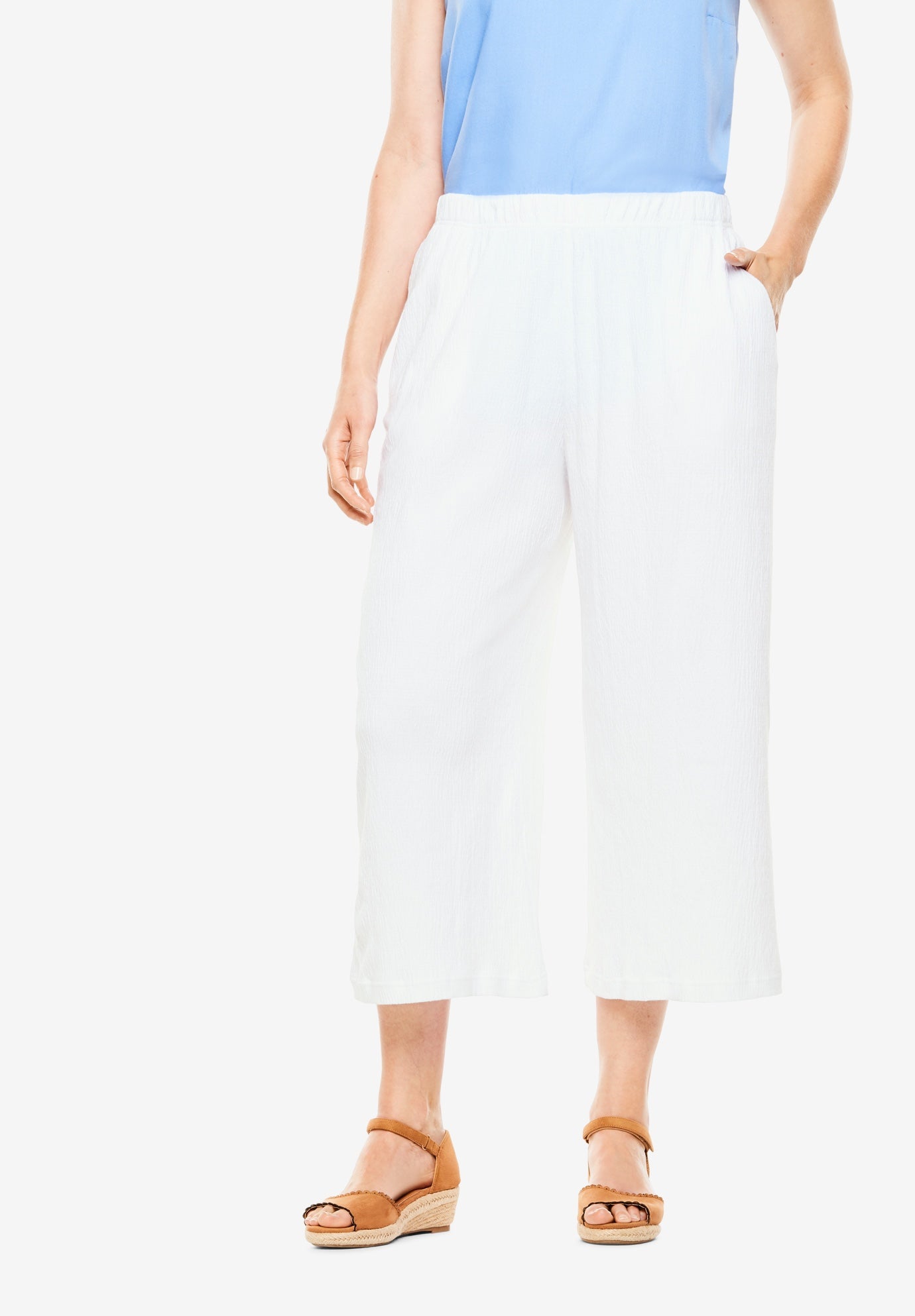 ElasticWaist Knit Gauze Capri Woman Within