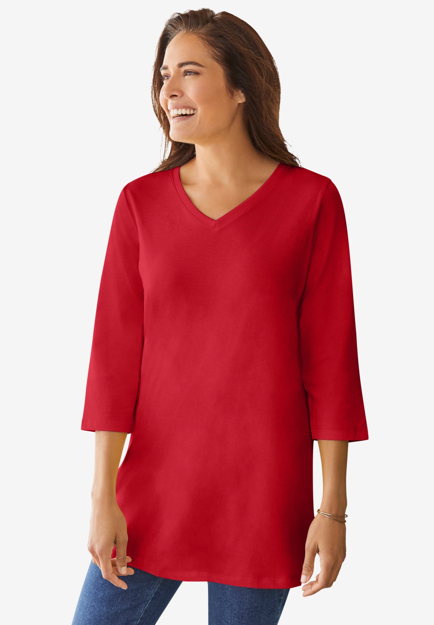 ThreeQuarter Sleeve VNeck Tunic Top, Classic Red Woman Within