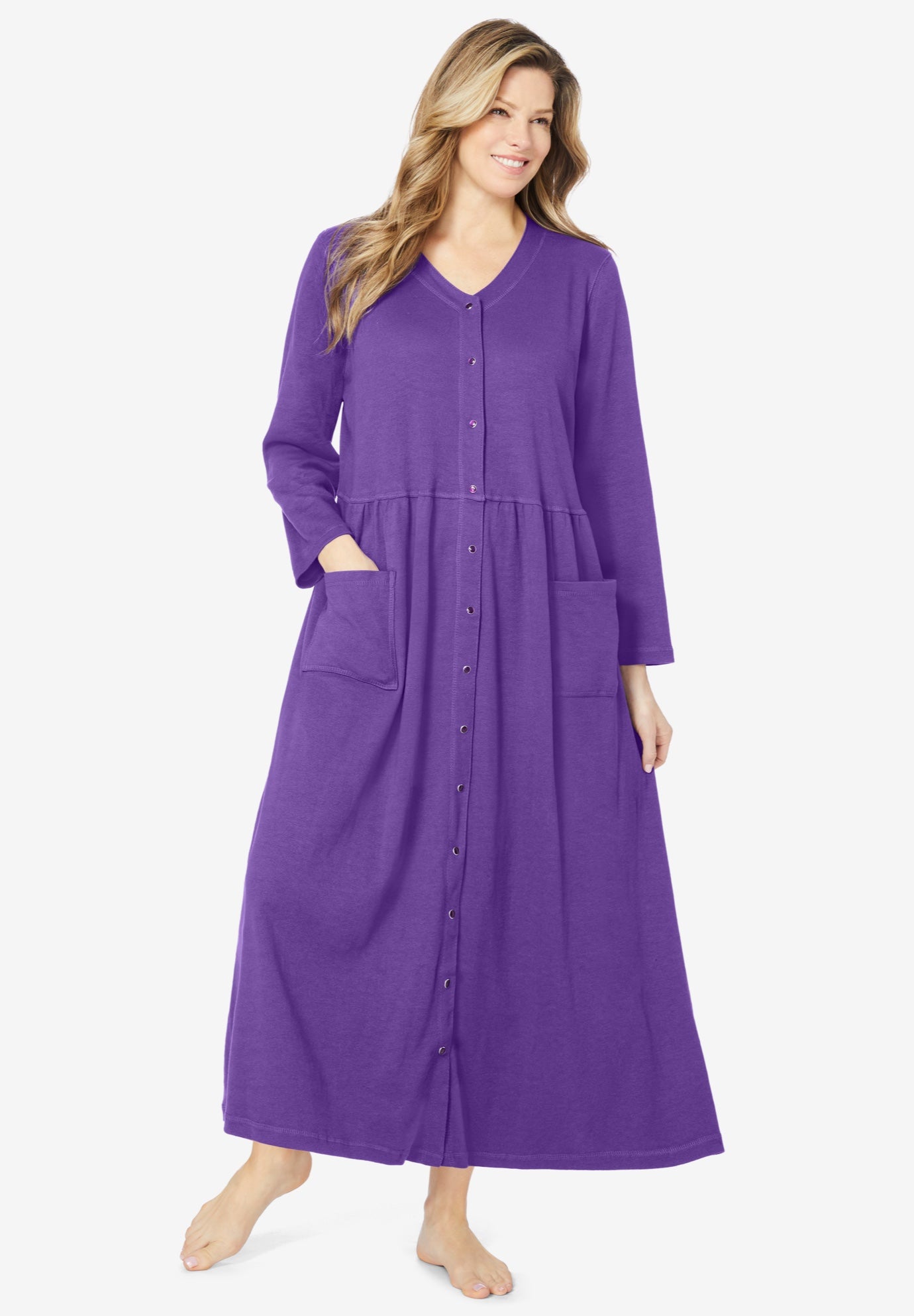 Womens long best sale snap front robes