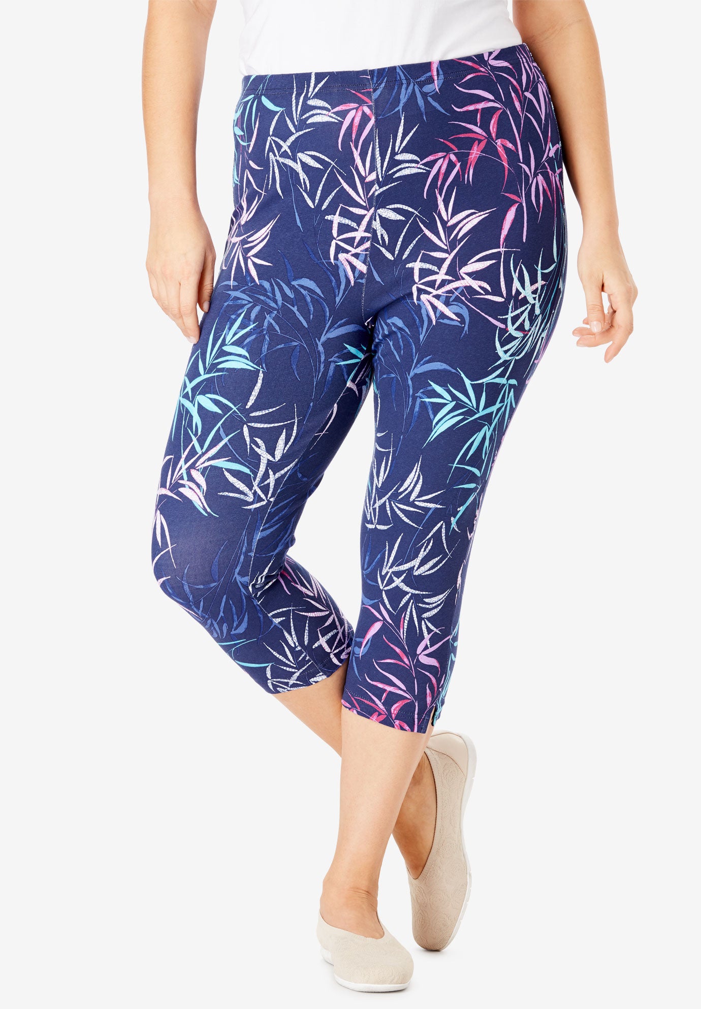 Stretch Cotton Printed Capri Legging Plus Size Activewear Woman Within