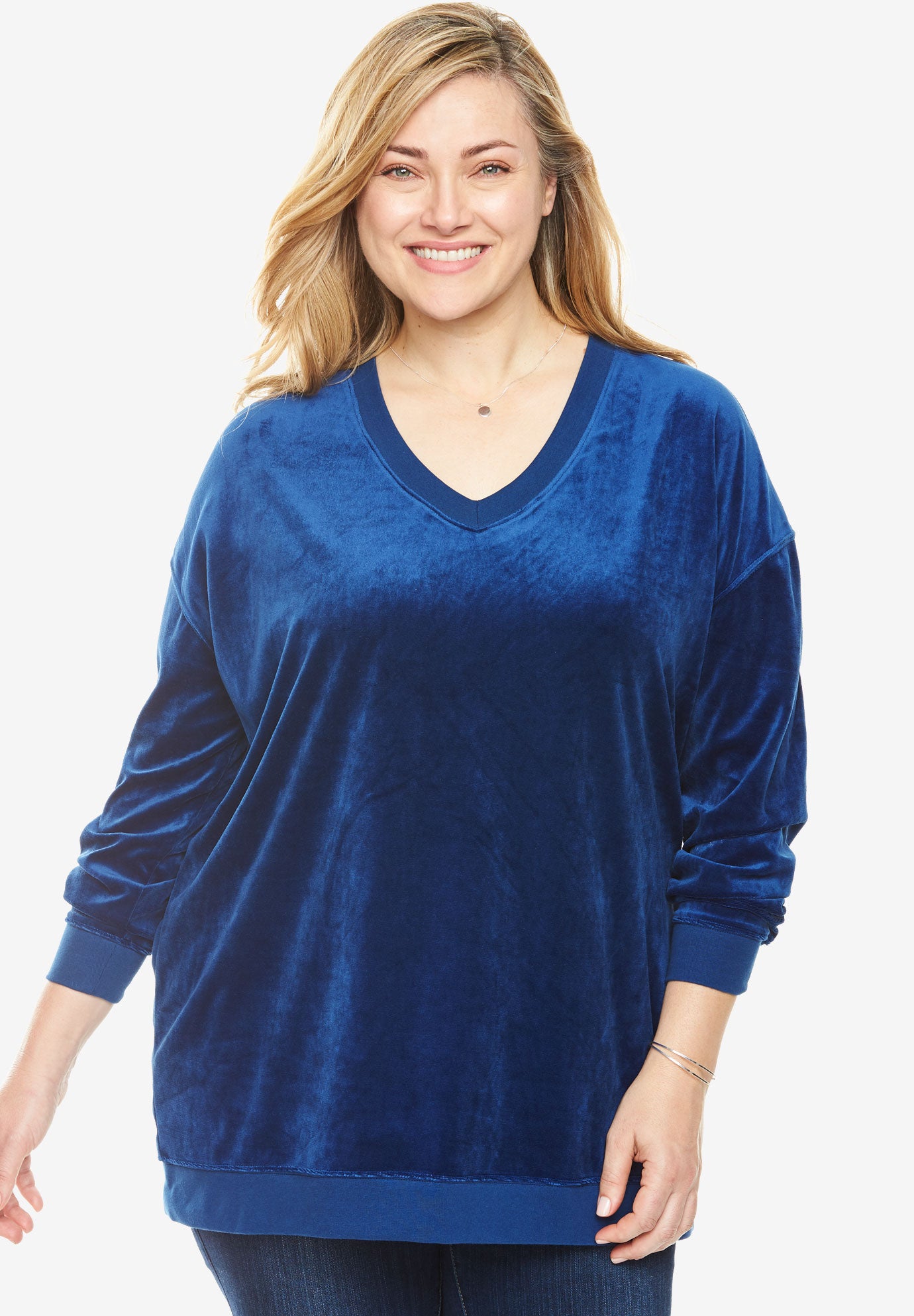 Velour V Neck Sweatshirt Woman Within