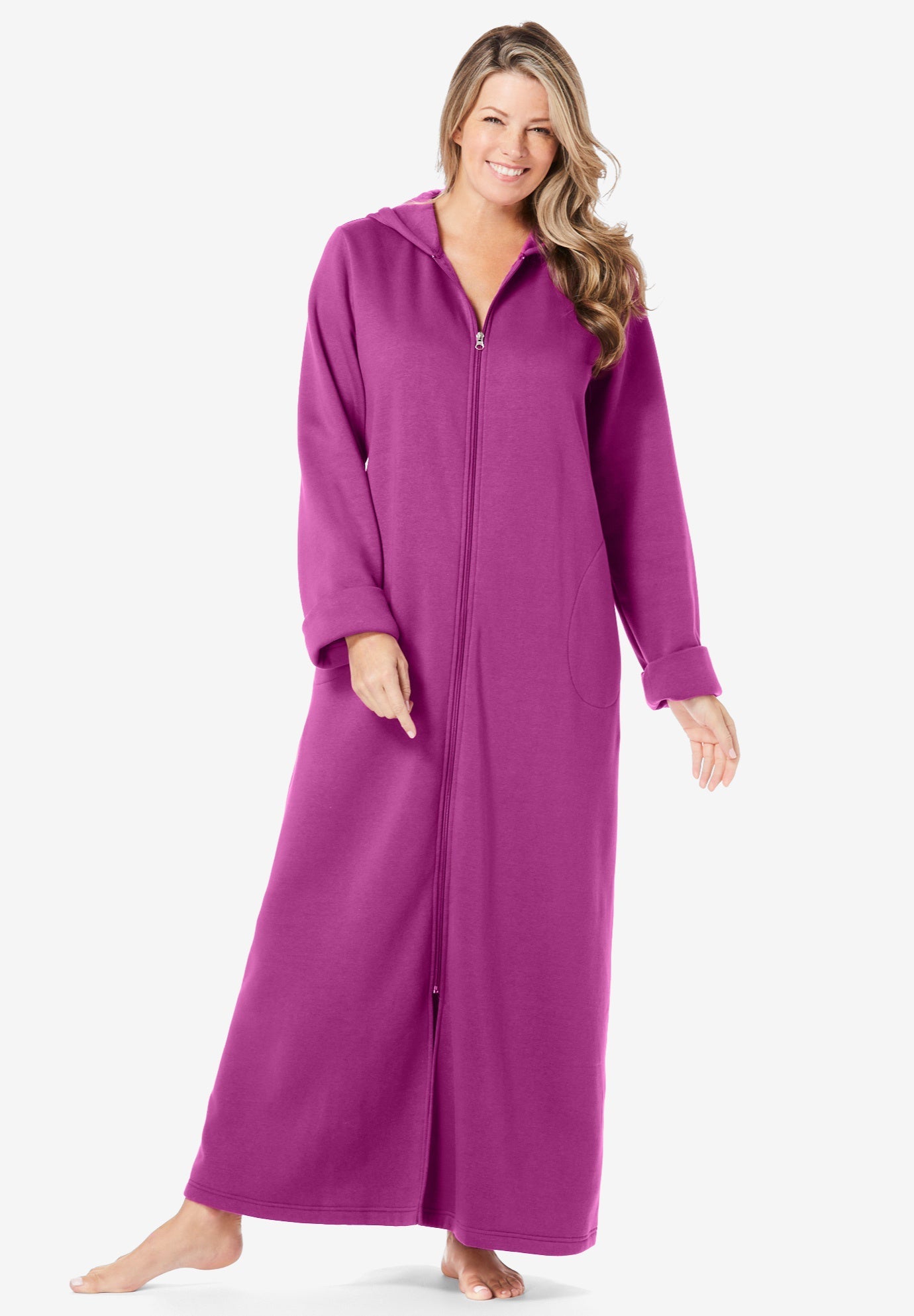 Long Hooded Fleece Sweatshirt Robe Woman Within