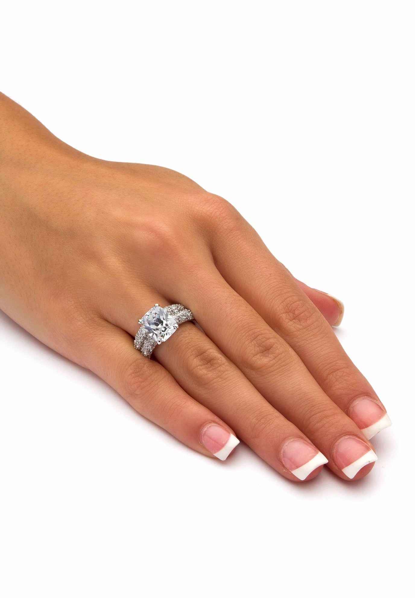 PlatinumPlated Emerald Cut Bridal Ring Set Cubic Zirconia Woman Within
