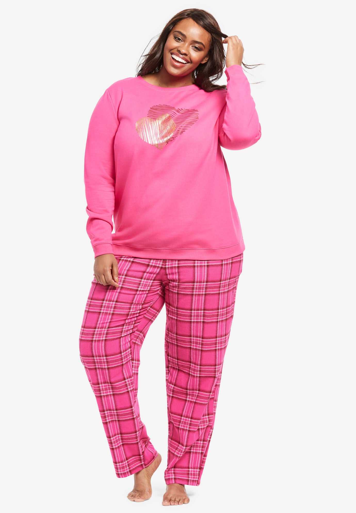 Fleece Sweatshirt Pajama Set by Dreams & Co.® Plus Size Pajama Sets