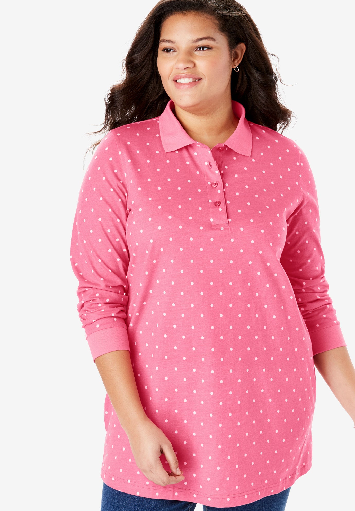 Long Sleeve Polo Tunic Shirt Plus Size Tops Woman Within