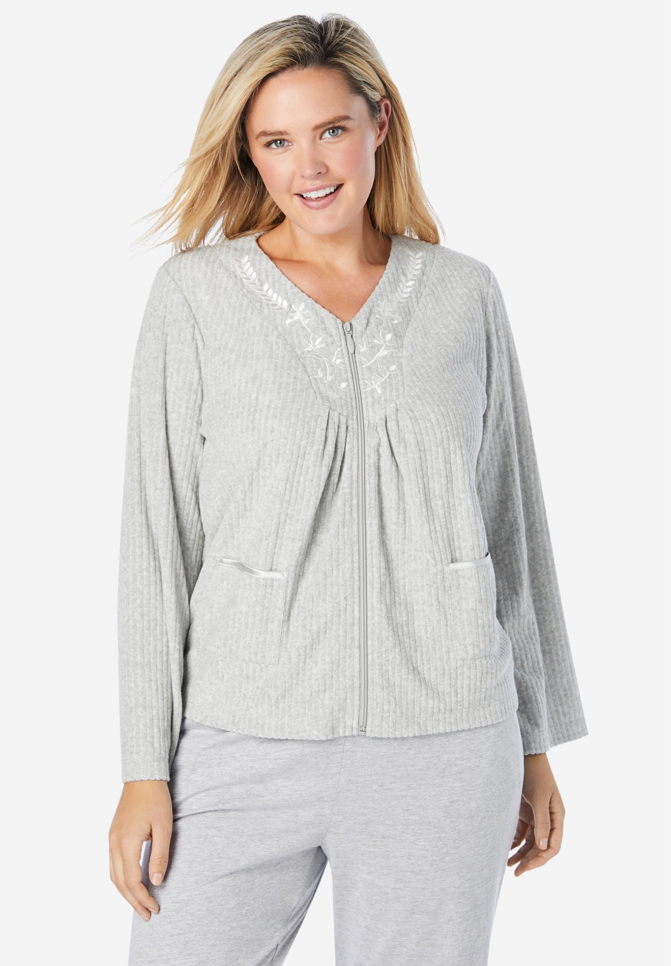 Embroidered Terry Bed Jacket Woman Within