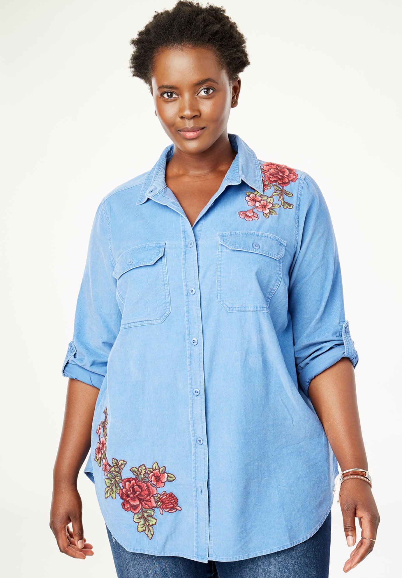 loose corduroy button down