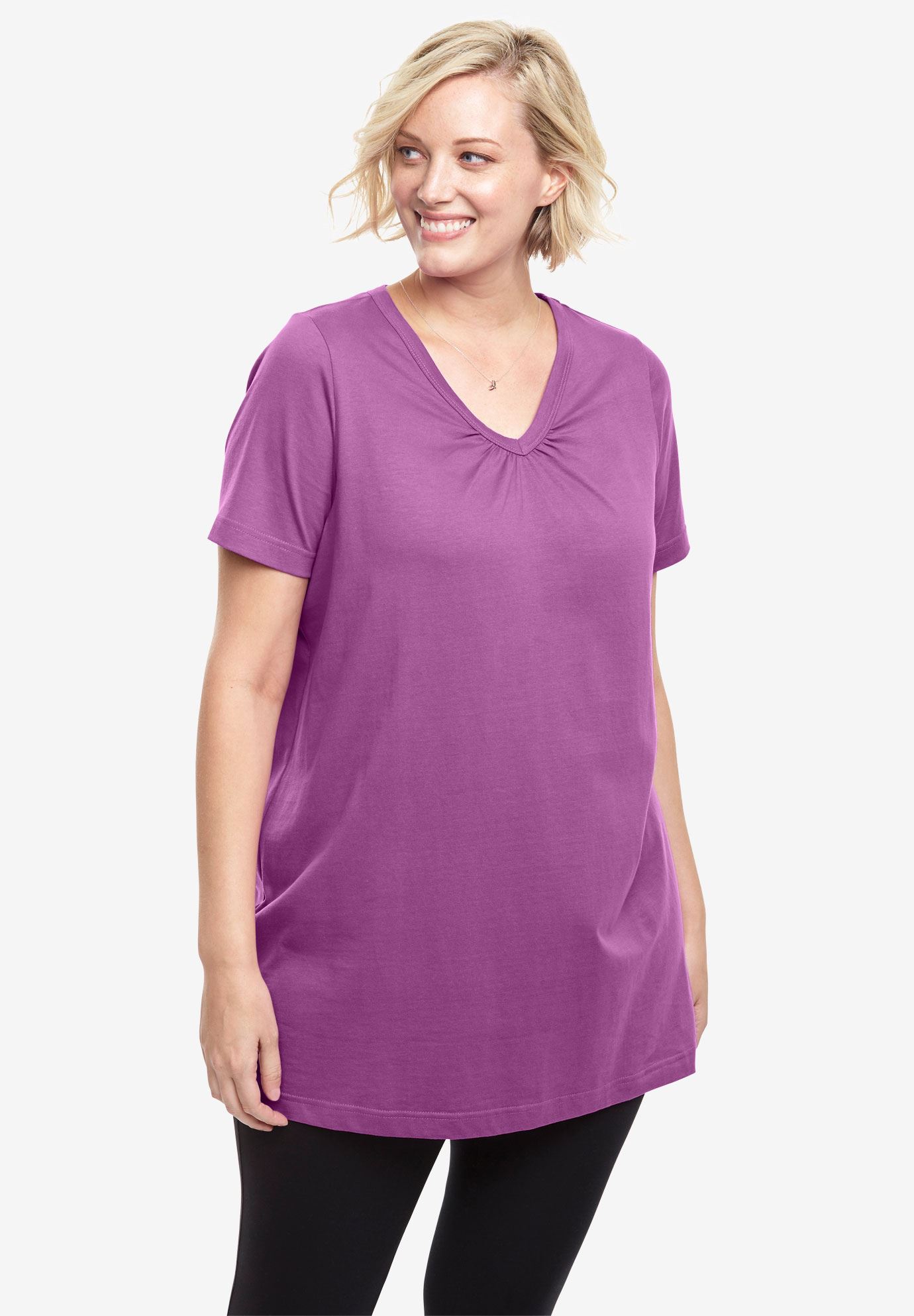 Perfect Shirred V Neck Tunic Plus Size Tops Woman Within