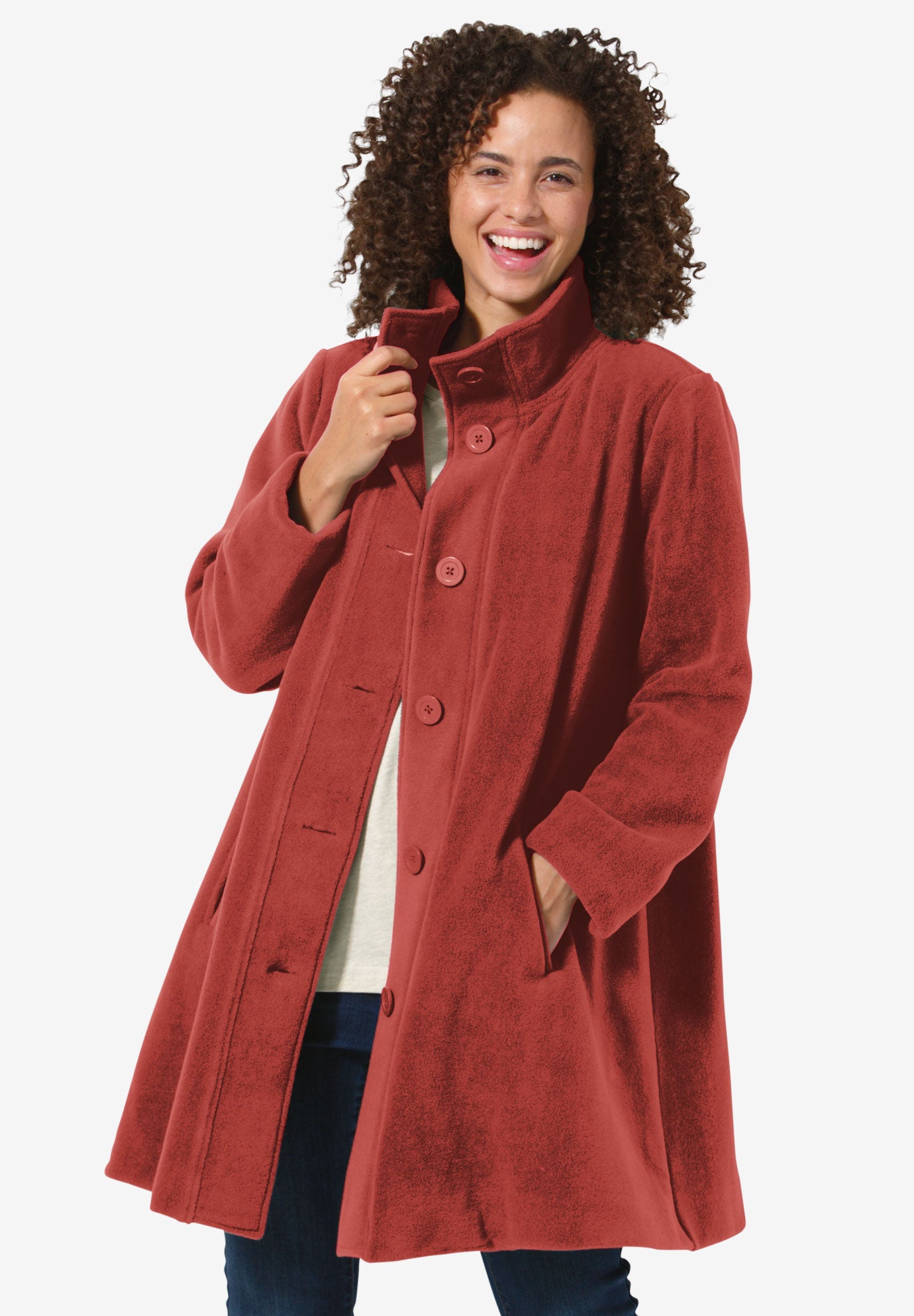 Cozy Fleece Swing Jacket Plus Size Outerwear Woman Within