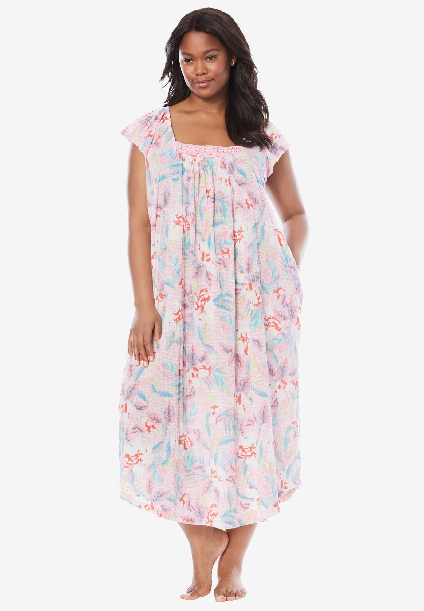 Whisperweight Gauze Nightgown by Dreams & Co.® Plus Size Sleep Woman