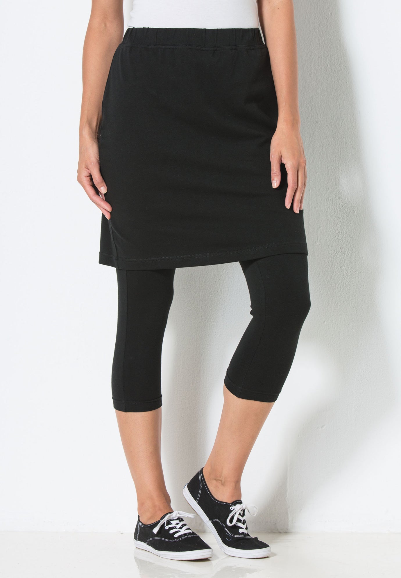 Stretch Cotton Skirted Capri Legging Woman Within