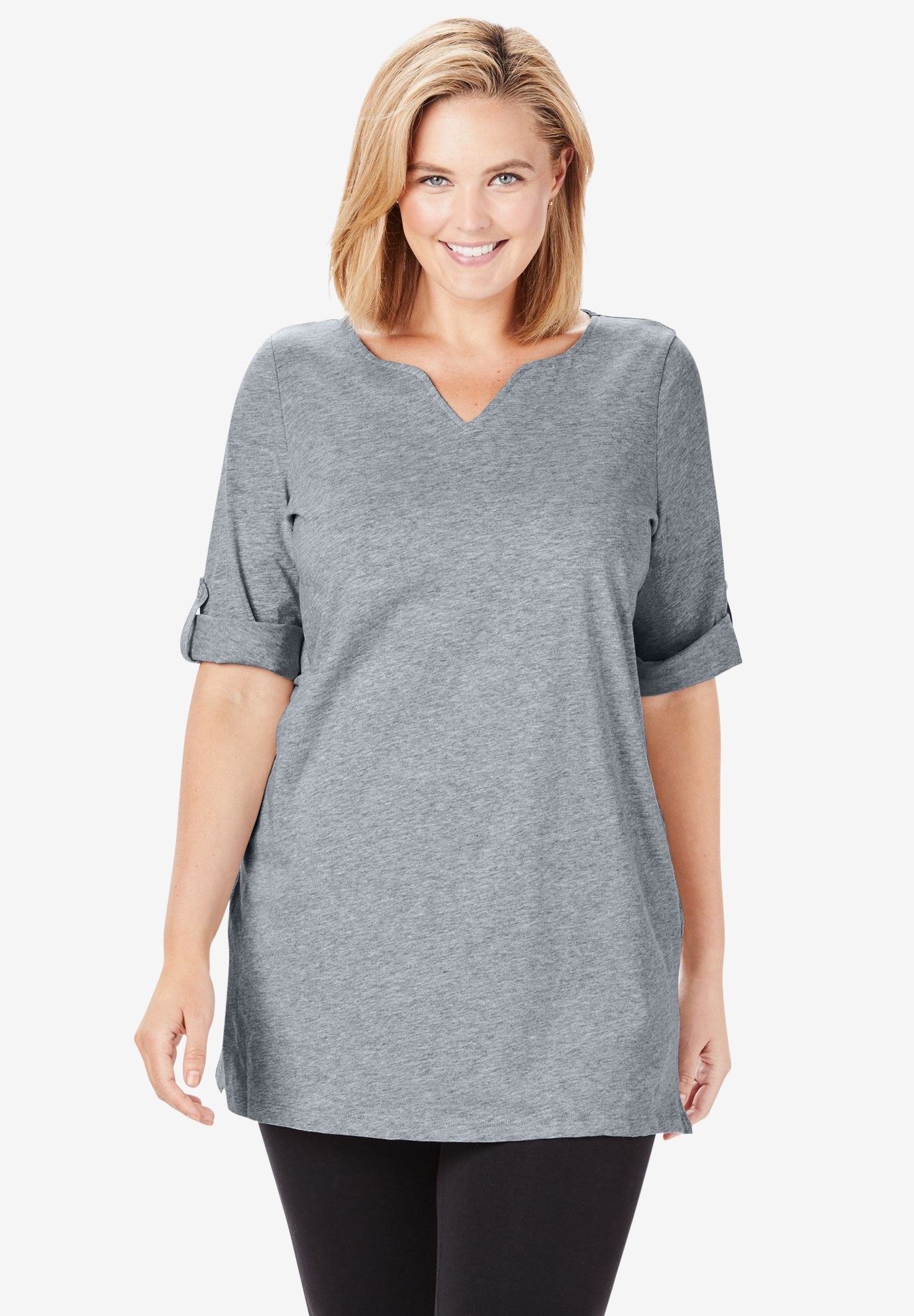 Perfect RollTabSleeve NotchNeck Tunic Woman Within