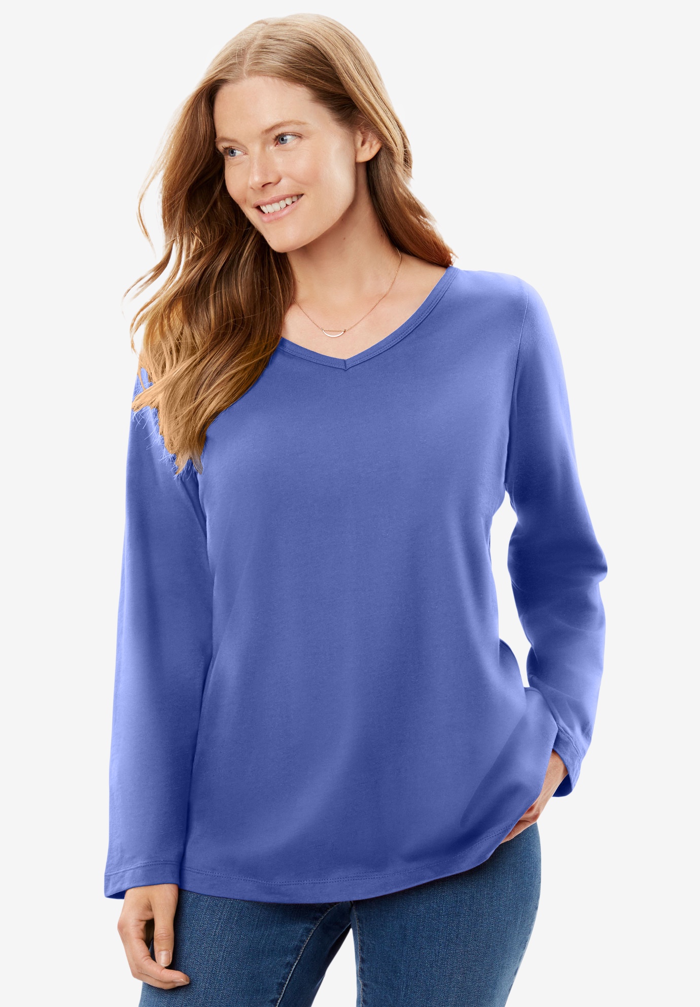 Perfect V Neck Long Sleeve Tee Plus Size T Shirts Woman Within