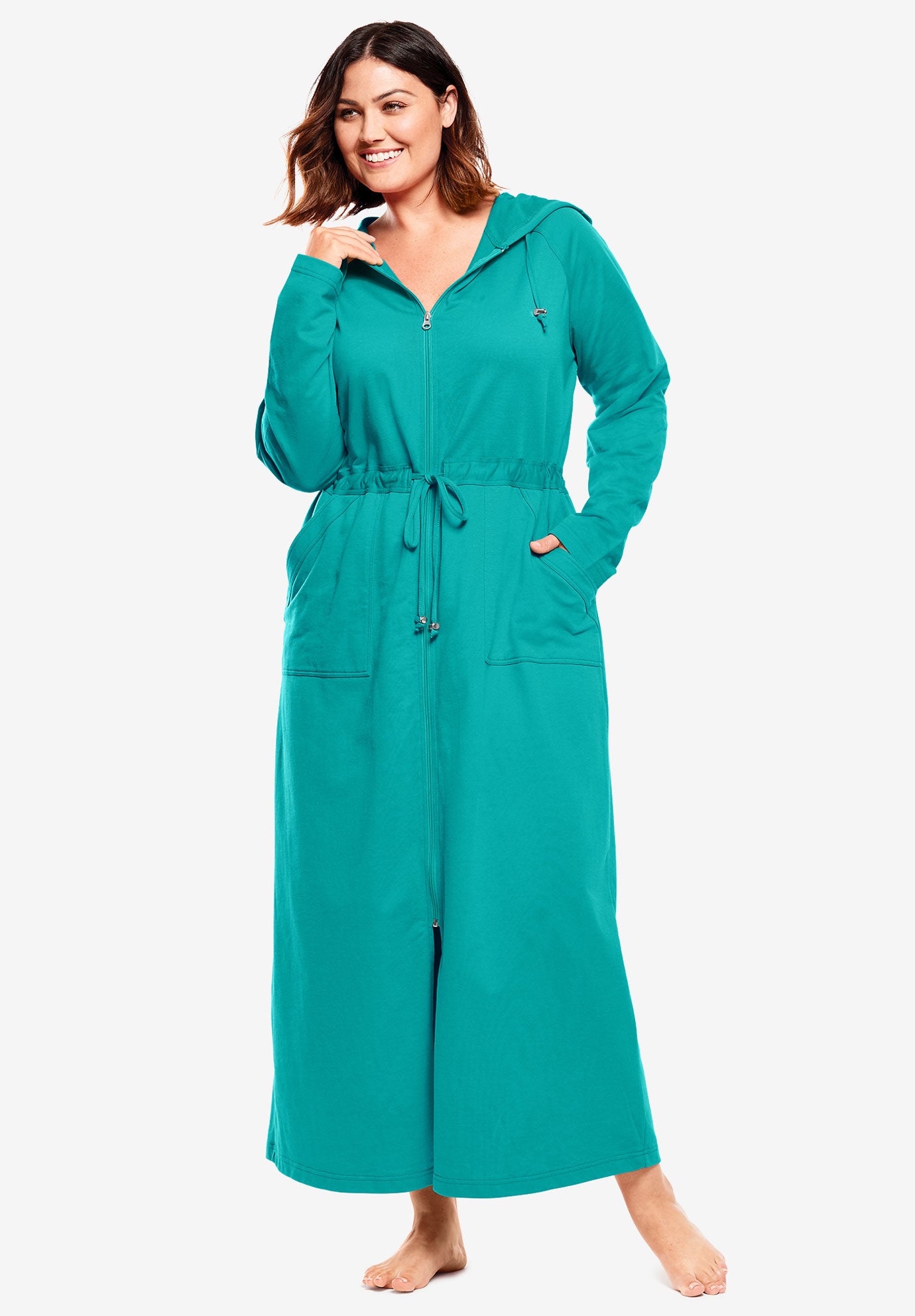 Tie Waist ZipFront Hooded Robe by Dreams & Co.® Woman Within
