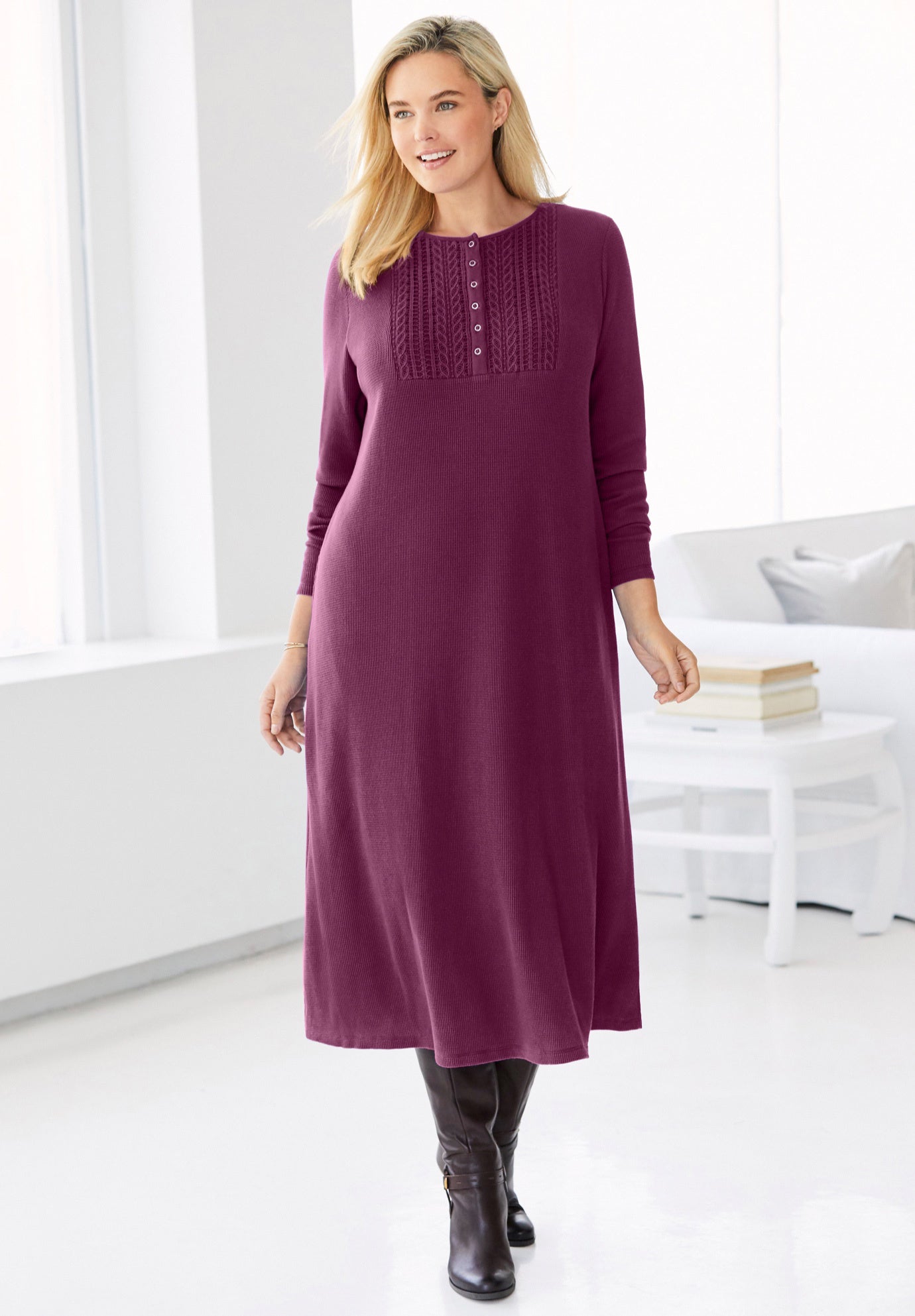 Adjustable Zip Neckline Thermal Knit Dress