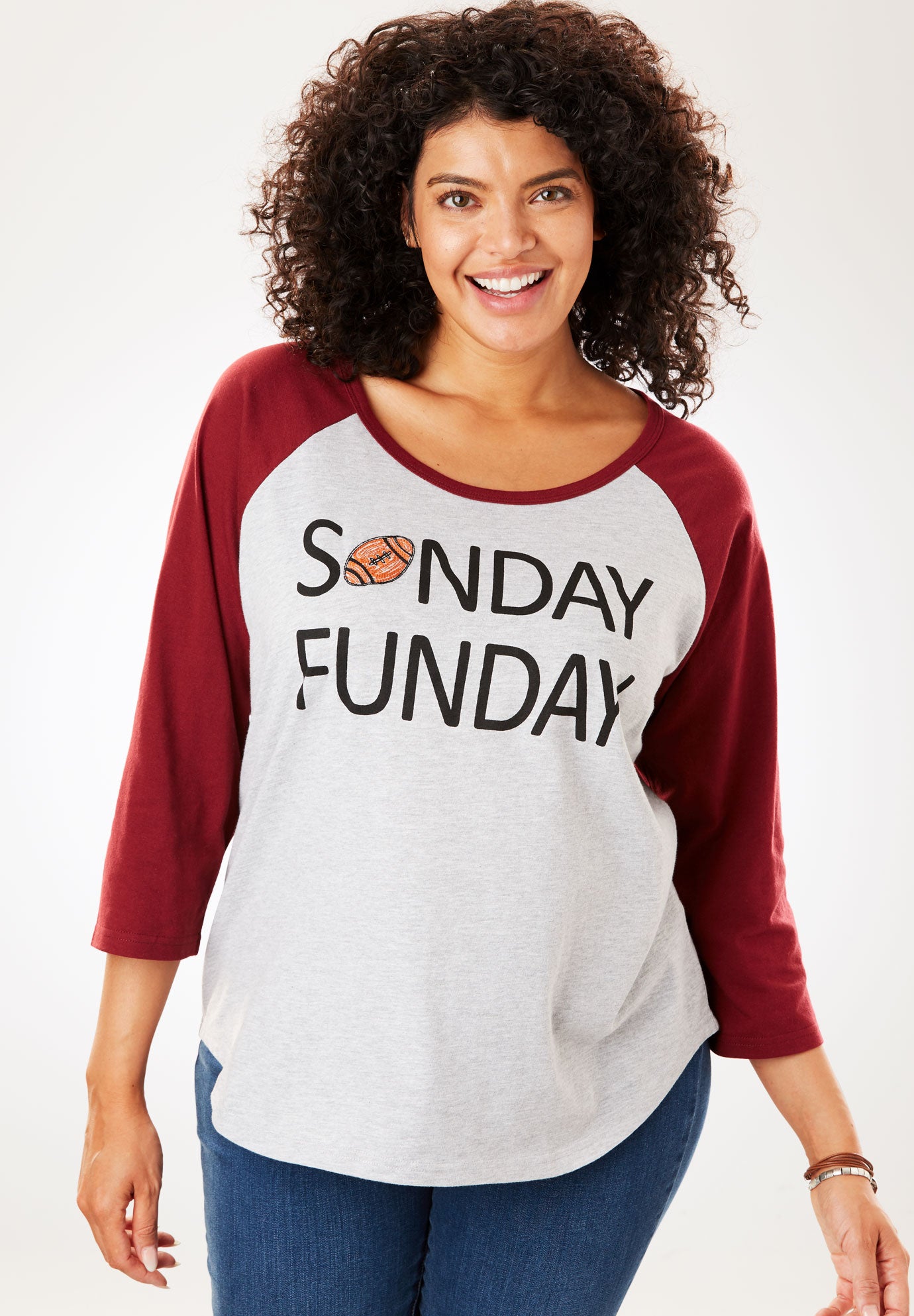 Baseball Tee Plus Size Tops Woman Within