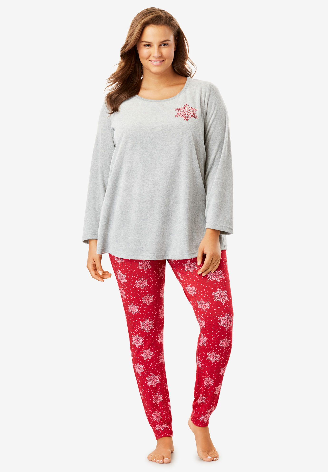 Embroidered Velour Pajama Set by Dreams & Co.®| Plus Size Sleep | Woman Within
