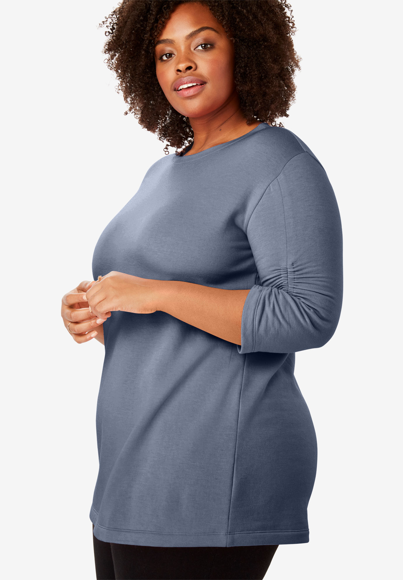 Shirred Sleeve Fleece Tunic| Plus Size Tops | Woman Within