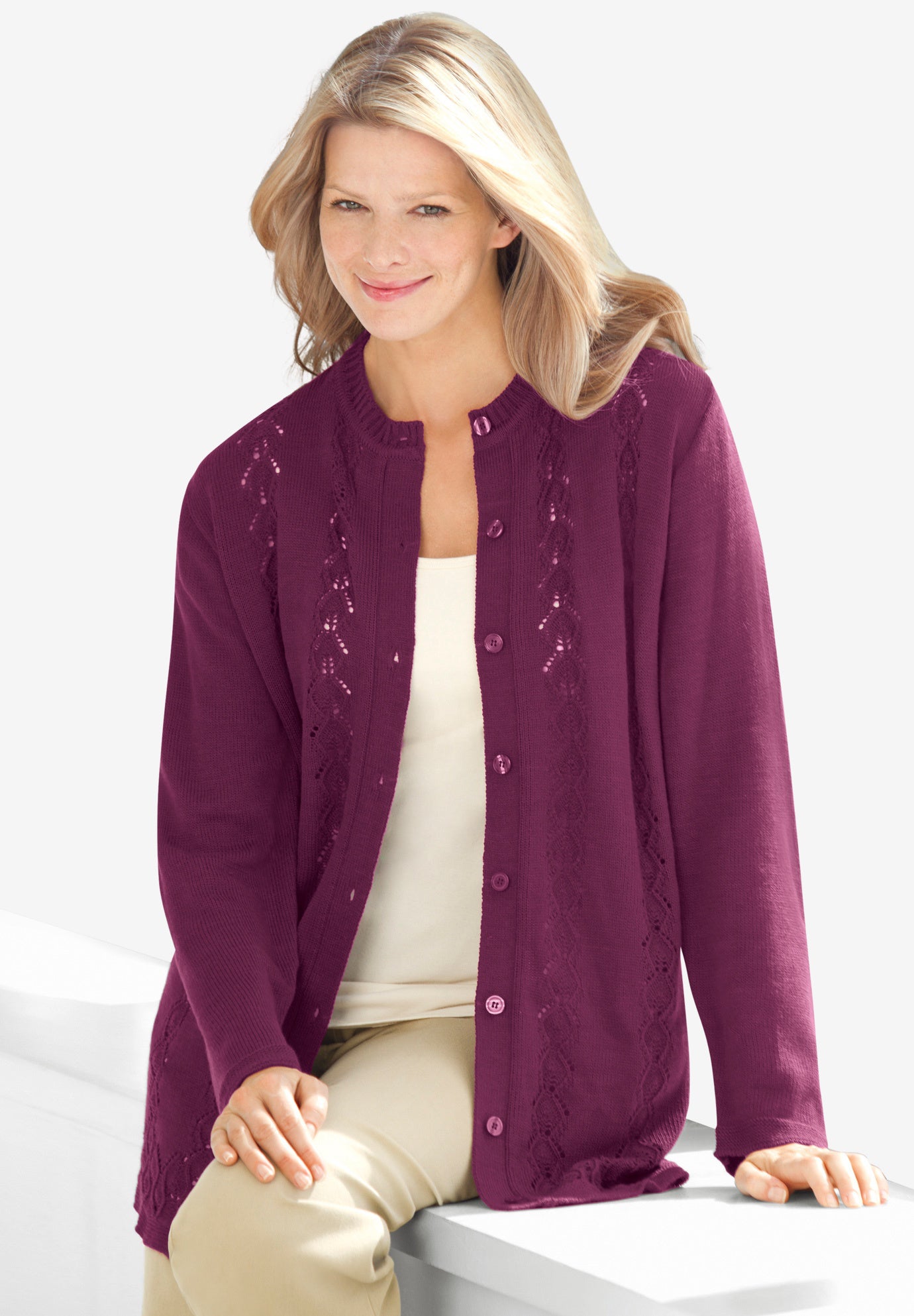 Ladies pointelle cardigan clearance