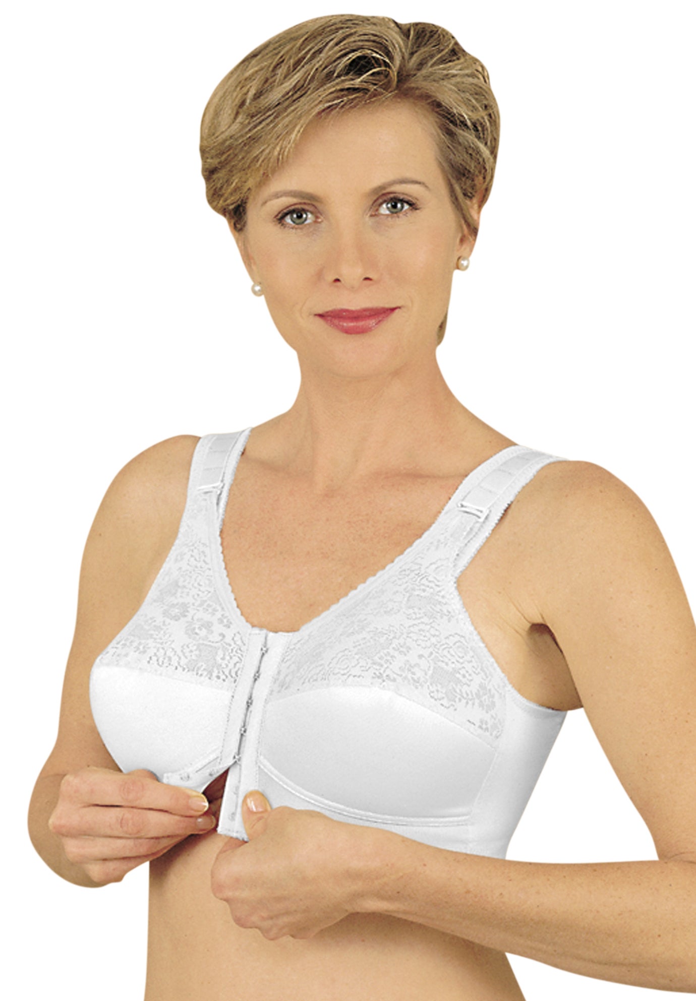Front Hook Mastectomy Bra - Plus Size Support, White | Woman Within