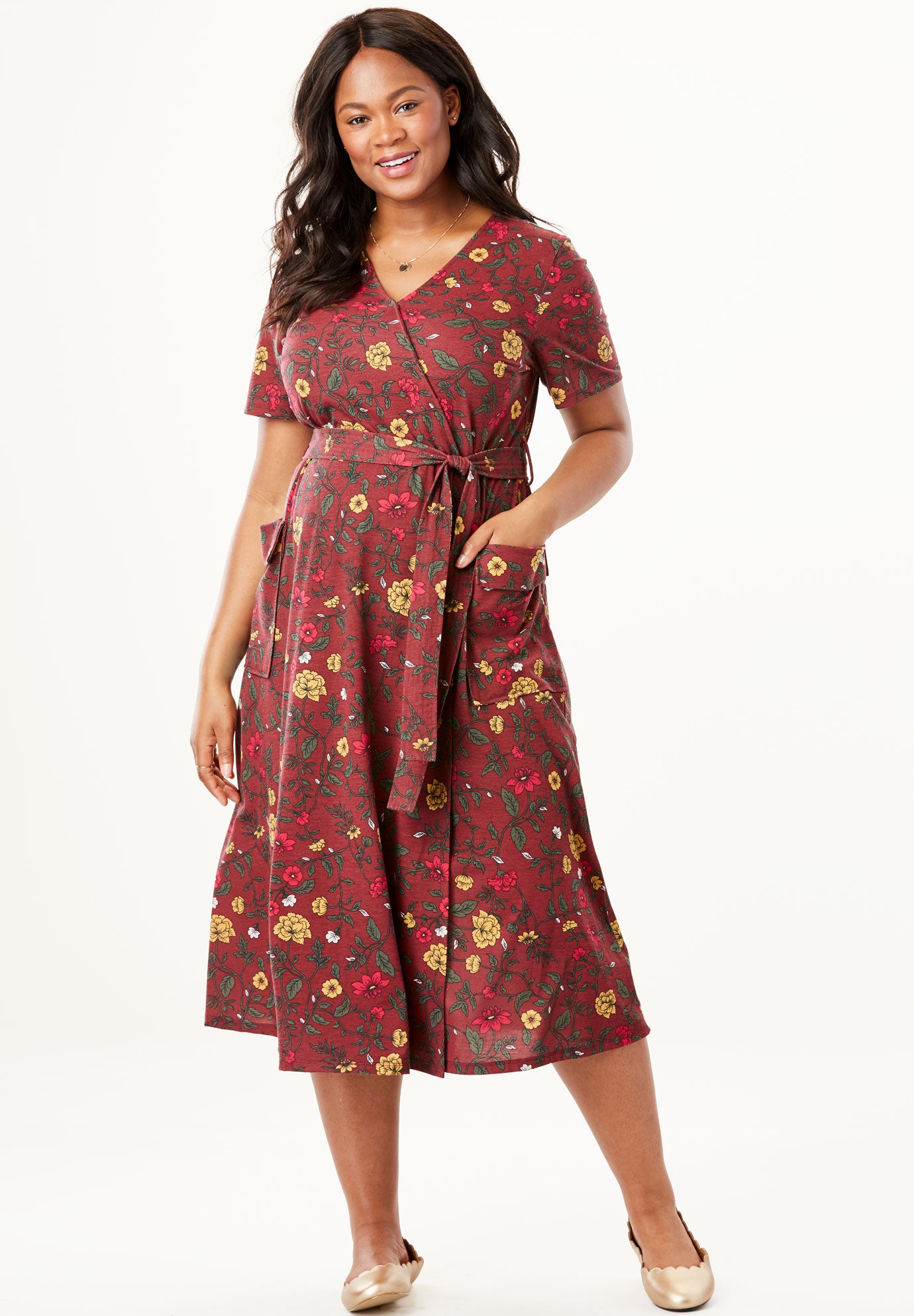 Midi Faux Wrap Dress Plus Size Dresses Woman Within