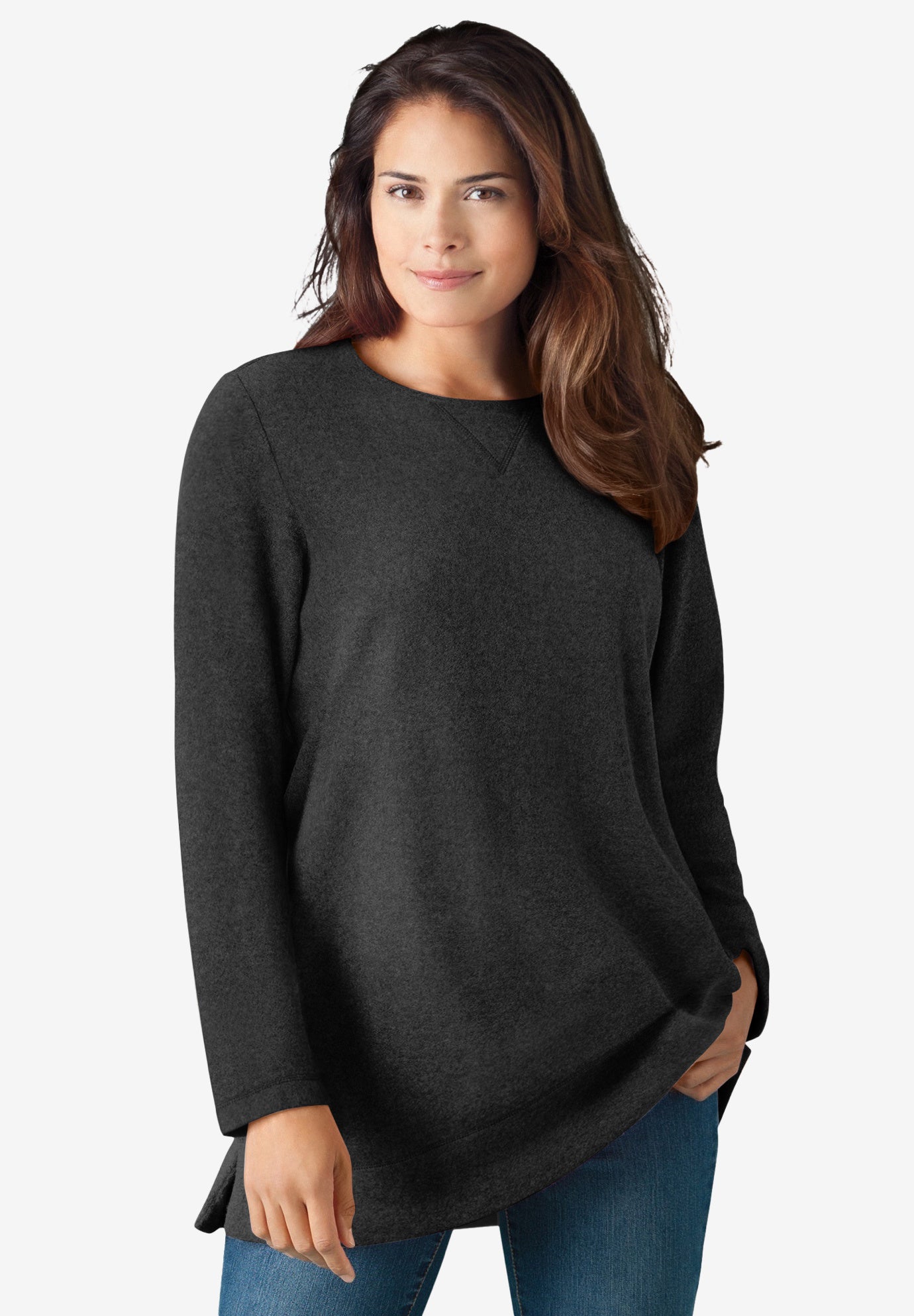 Woman within sherpa sweatshirt clearance