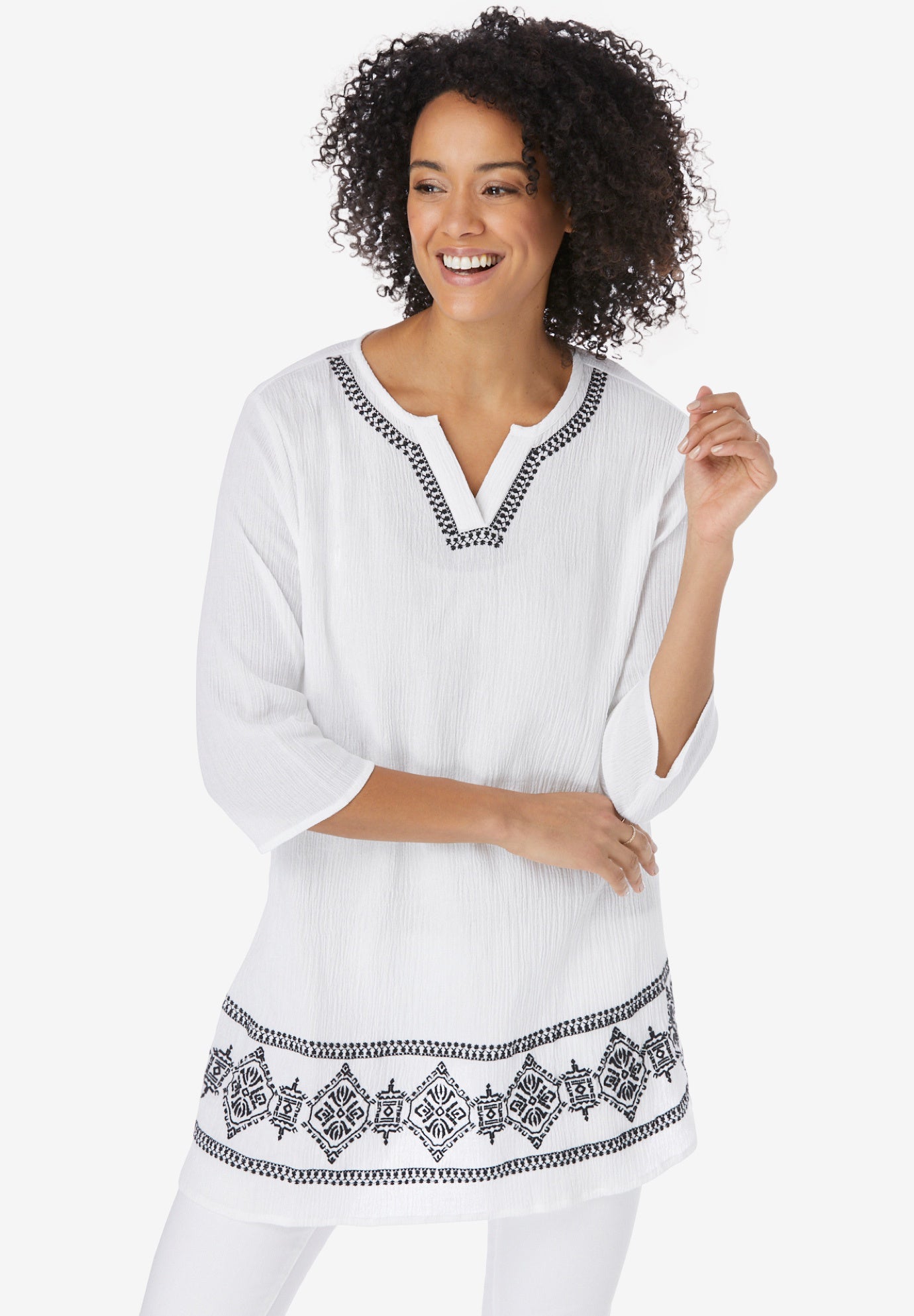 Embroidered gauze tunic Woman Within