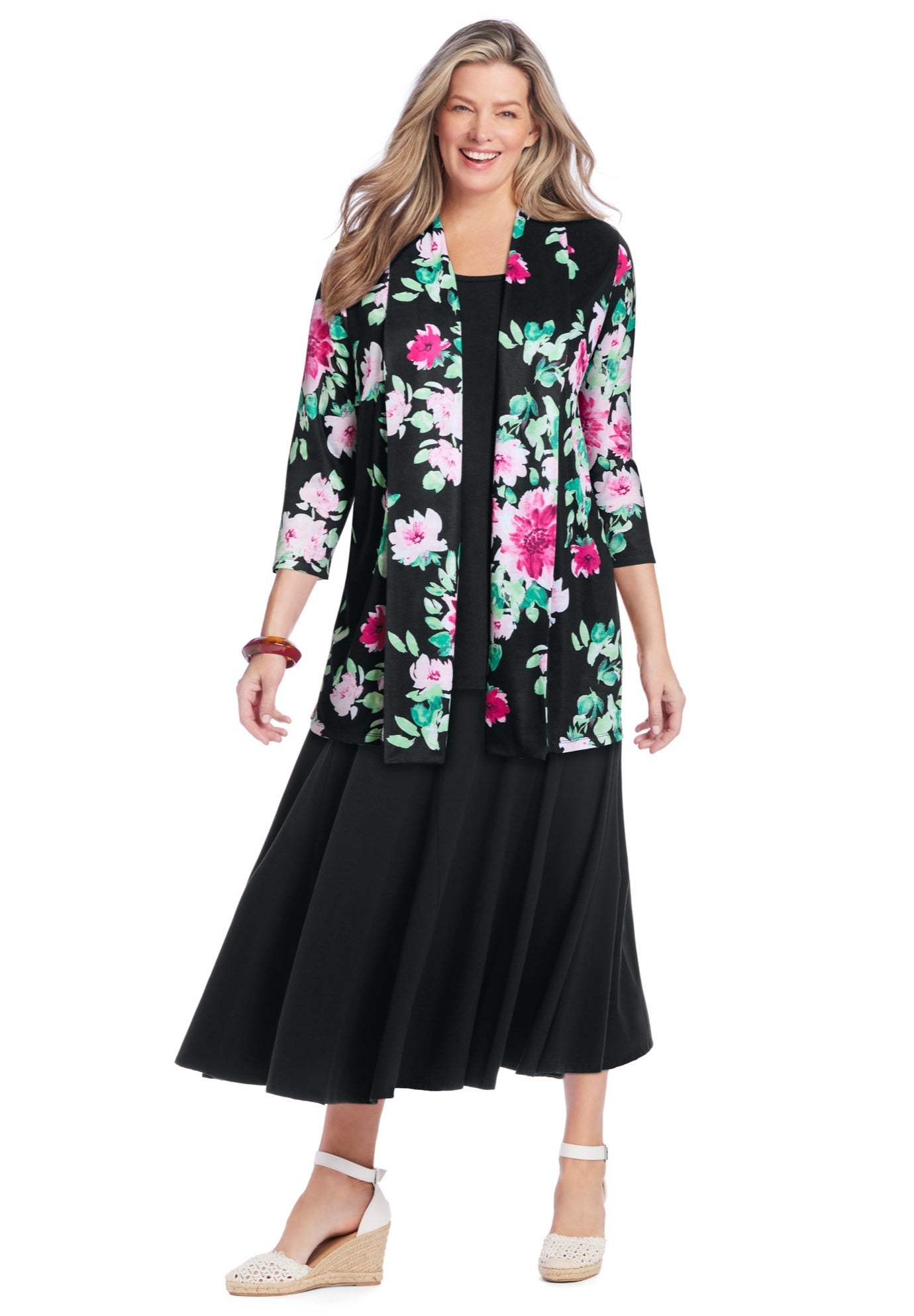 Plus Size Knit Panel Skirt with Pockets