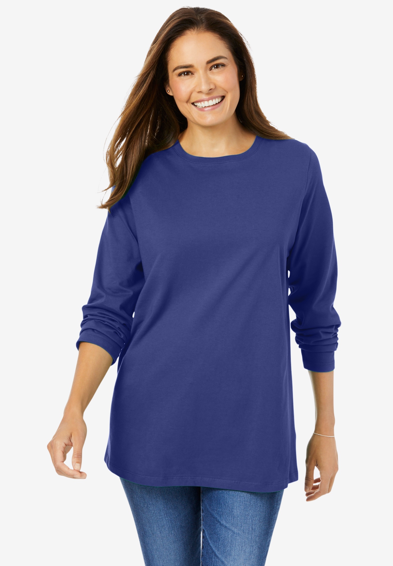 Woman Within Womens Plus Size Perfect Henley Long Sleeve Tee