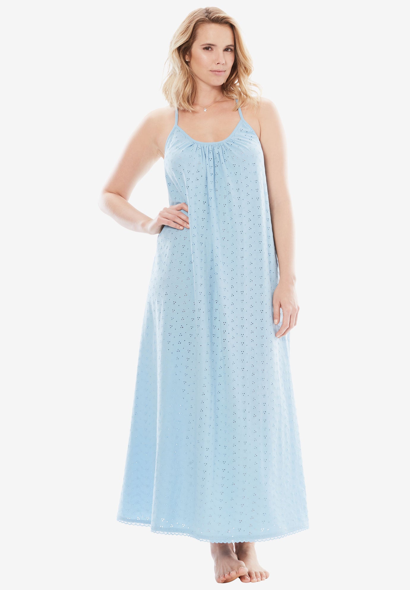 Breezy Eyelet Knit Long Nightgown by Dreams & Co.® Plus Size Sleep