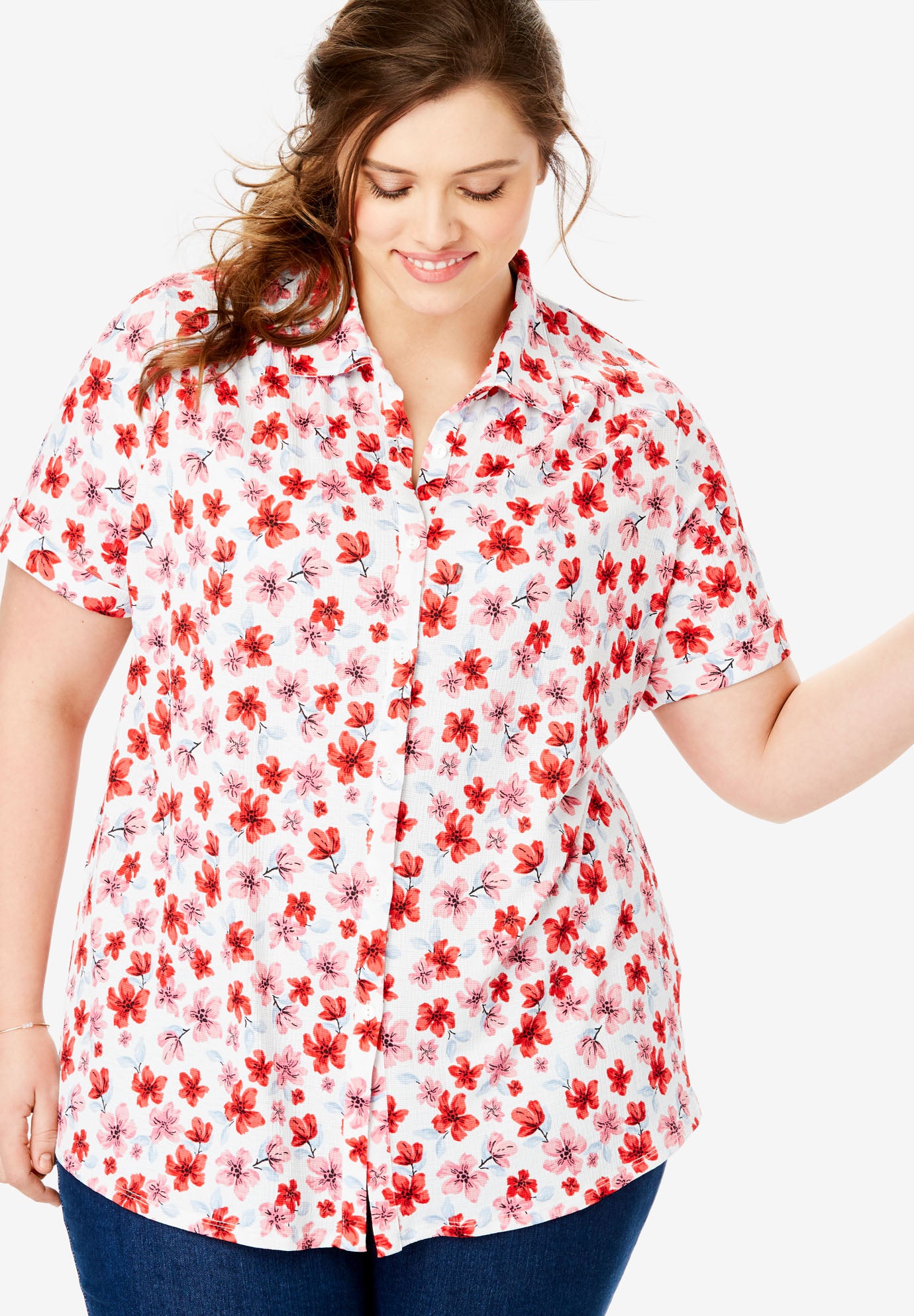 Gauze Button Down Tee Woman Within