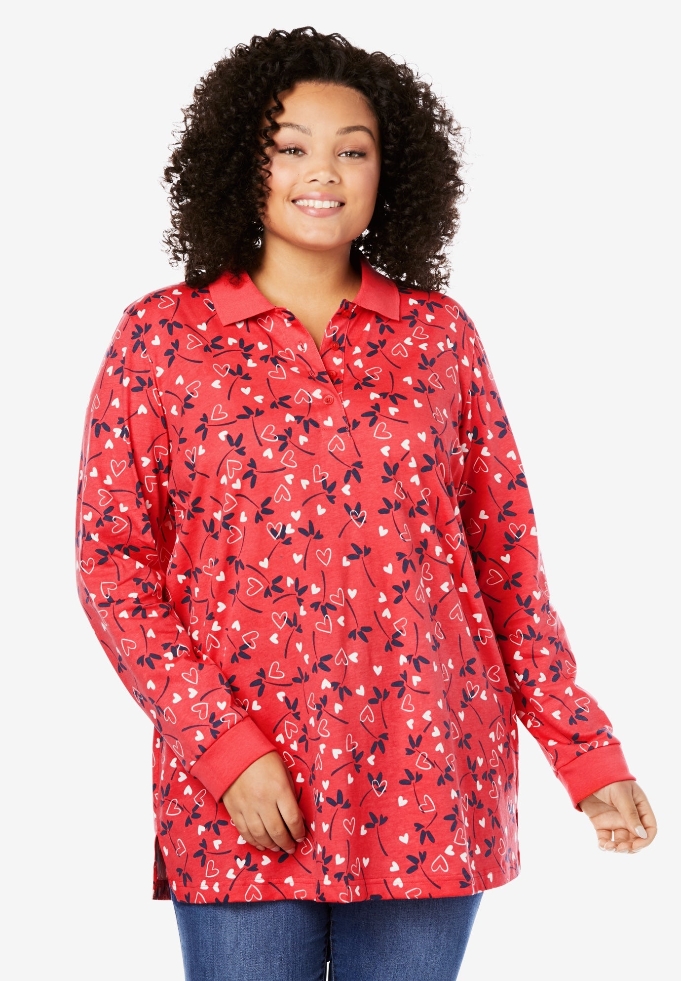Long Sleeve Tunic Polo Shirt Plus Sizepolo Shirts Woman Within