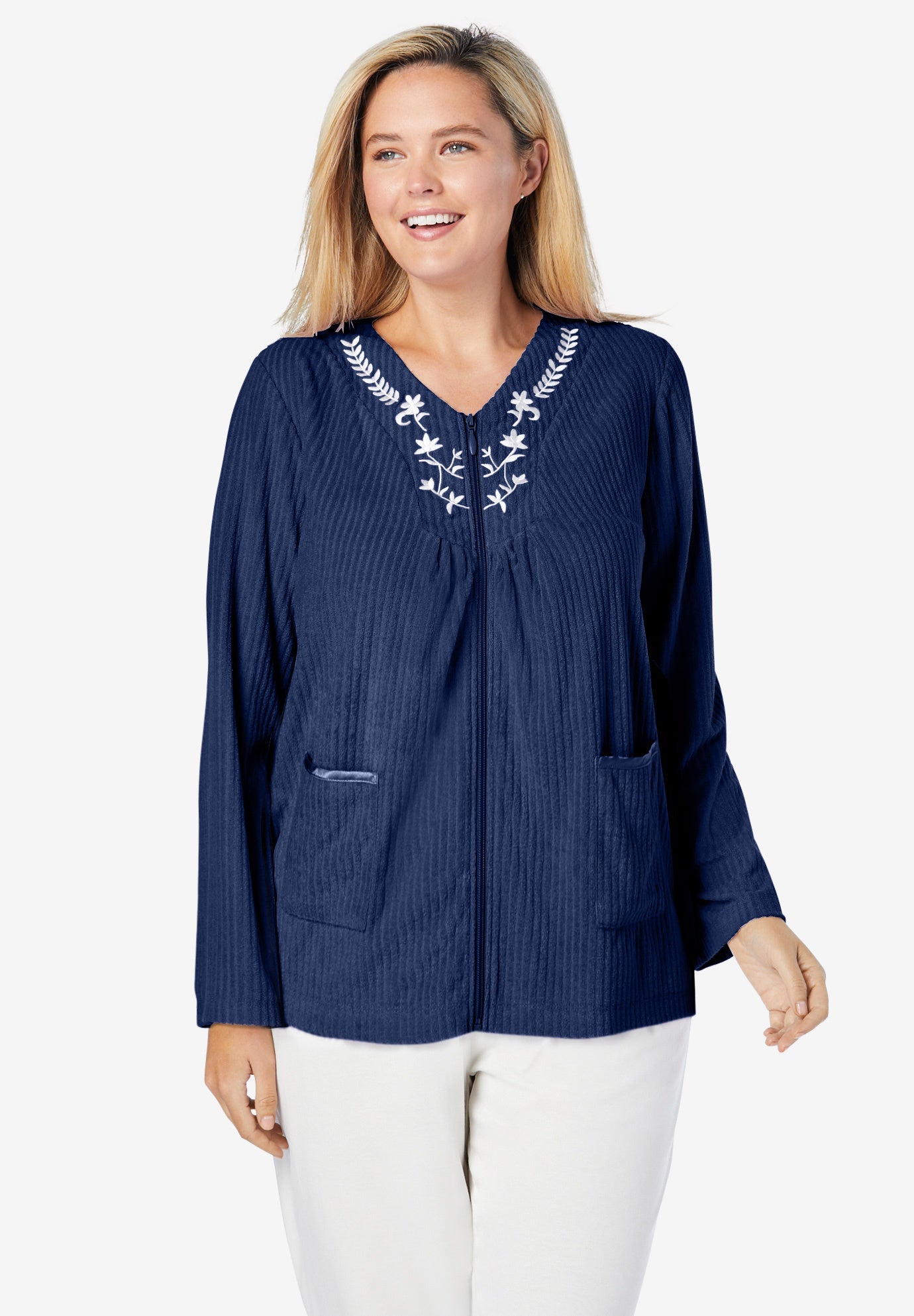 Embroidered Terry Bed Jacket Woman Within
