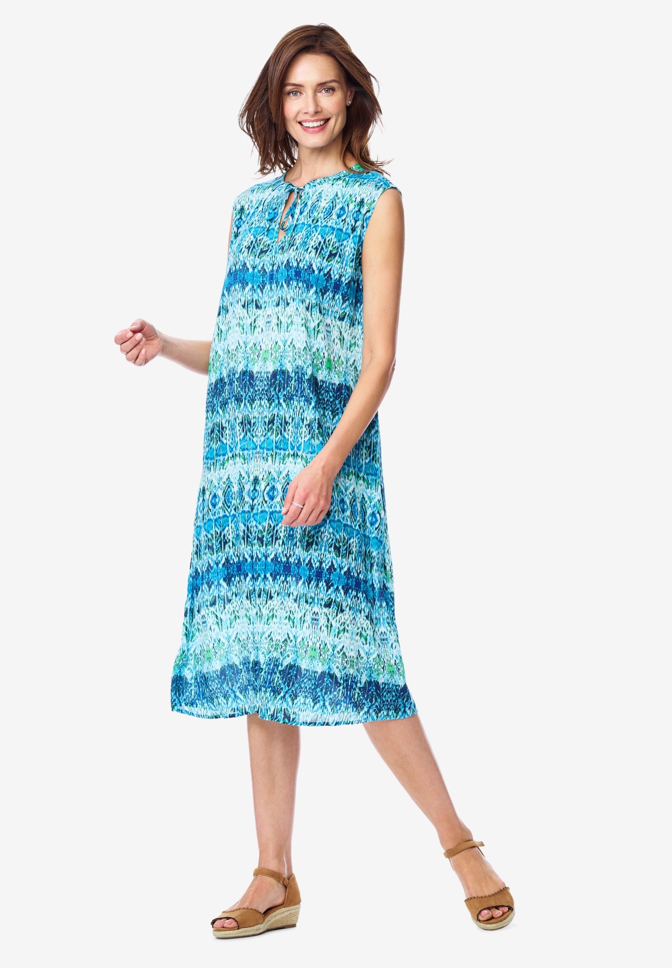 Tie Neck Sleeveless Crinkle Dress Plus Size Casual Dresses