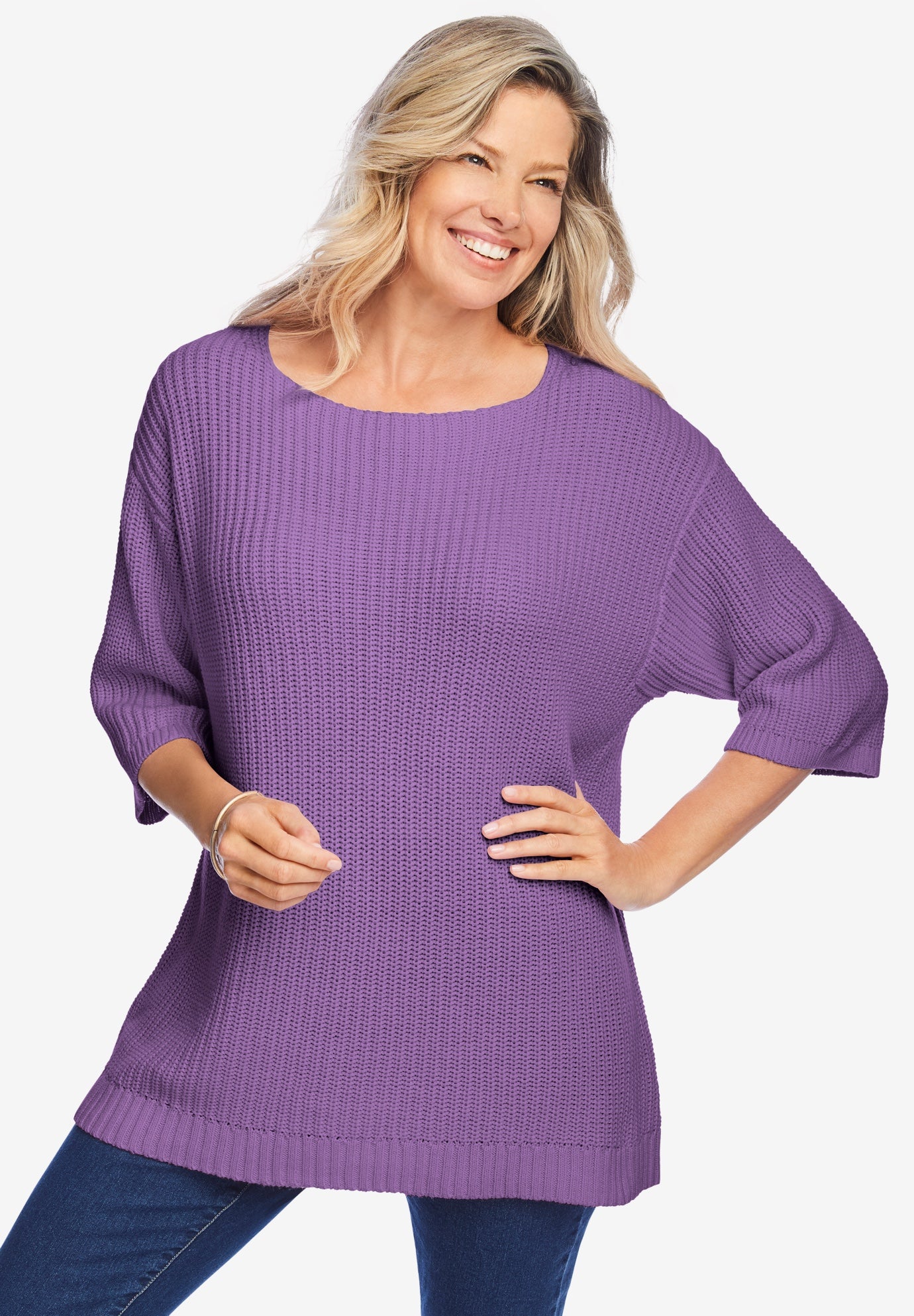 Women's three quarter sleeve sweaters clearance