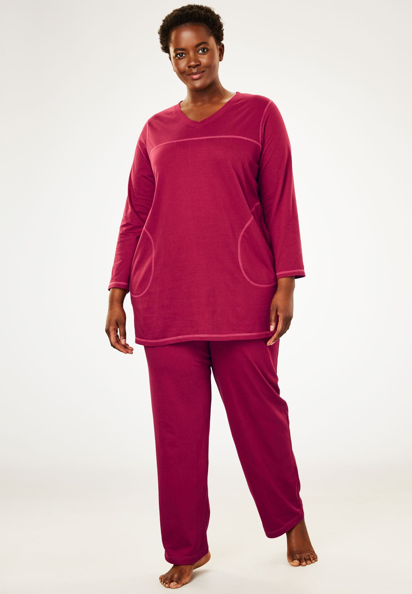 Topstitched PJ Set by Dreams & Co.® Plus Size Women's Sets Woman Within