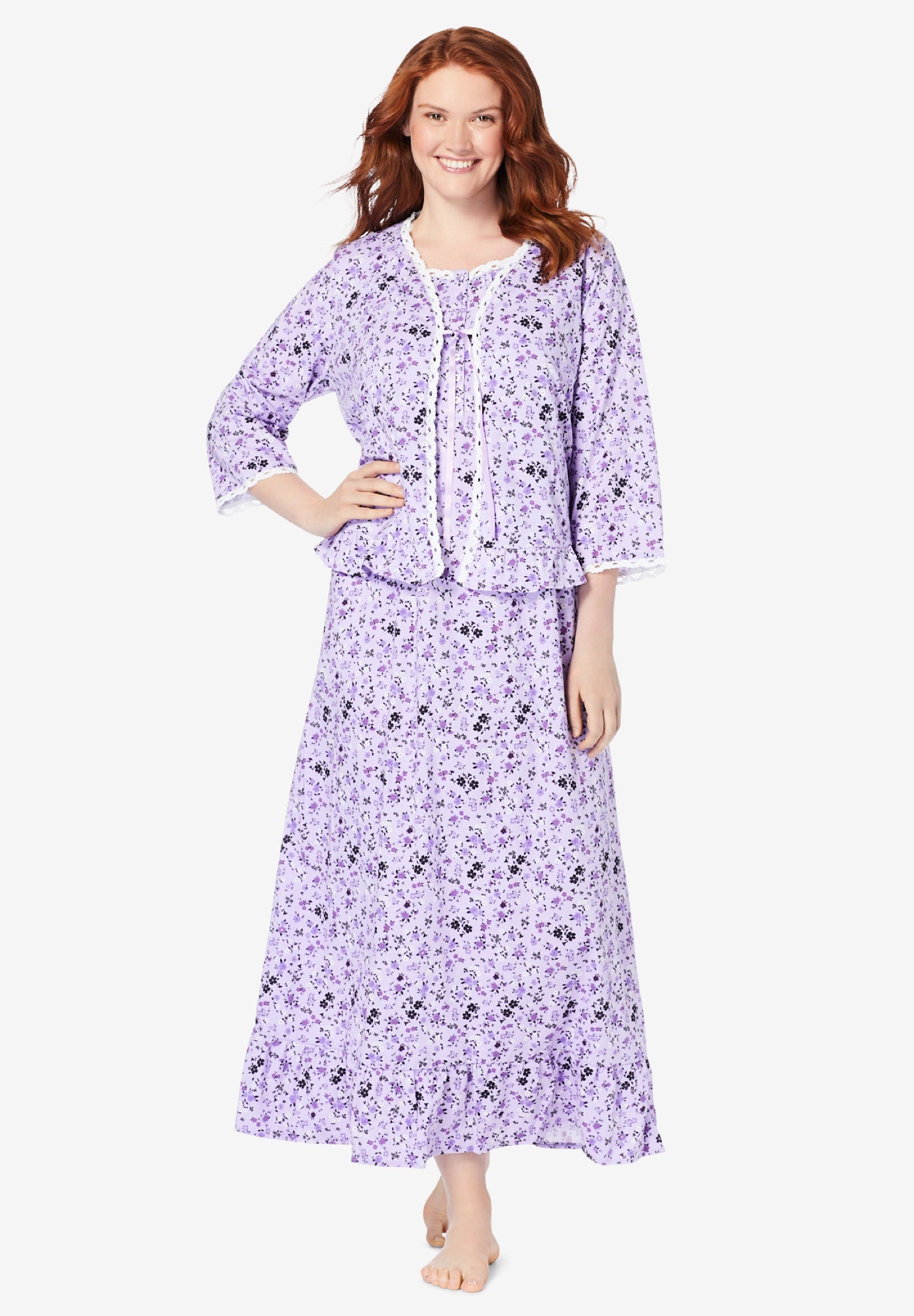 2 Piece Nightgown and Bed Jacket Set Woman Within