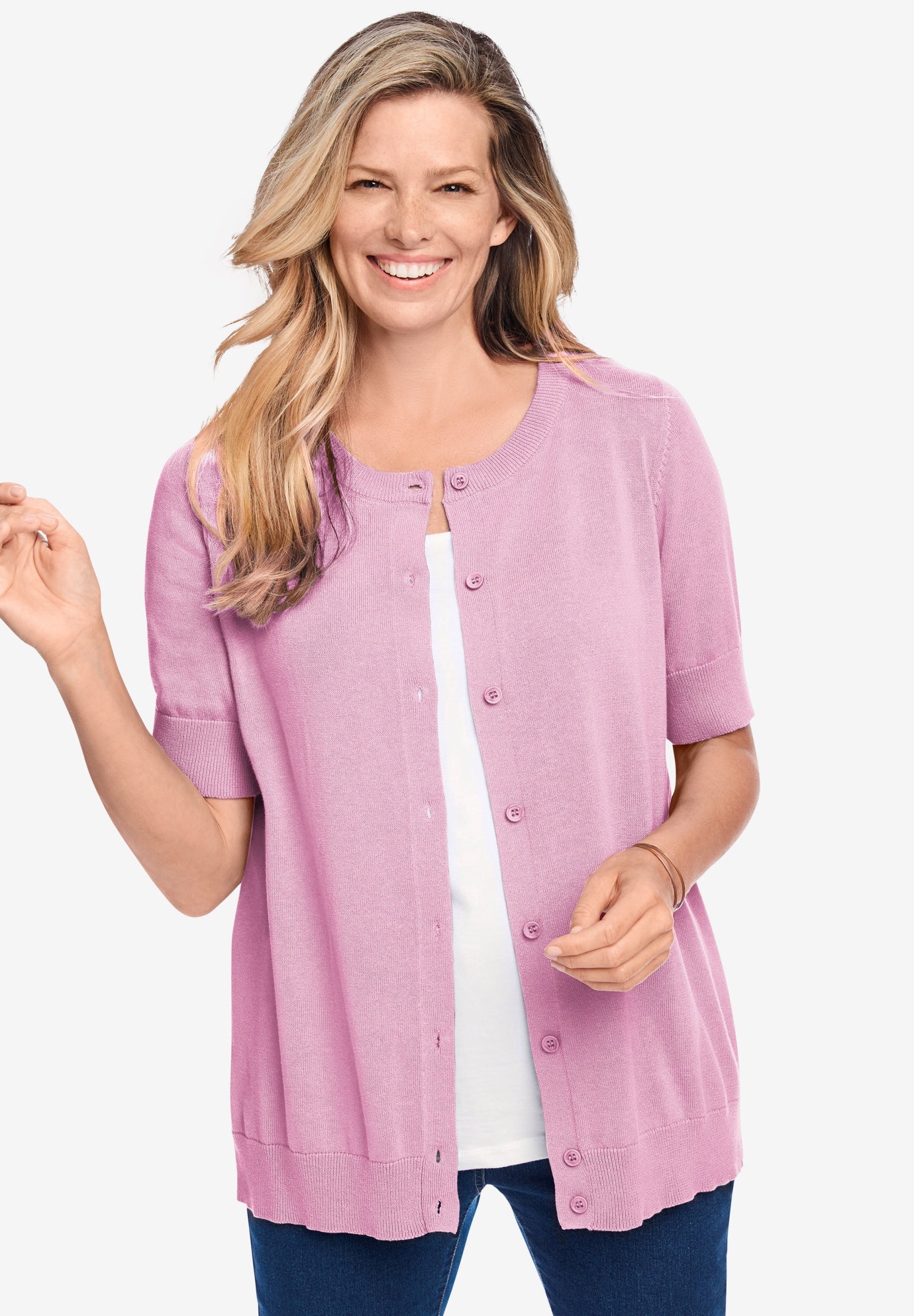 Perfect Elbow-Length Sleeve Cardigan | Woman Within