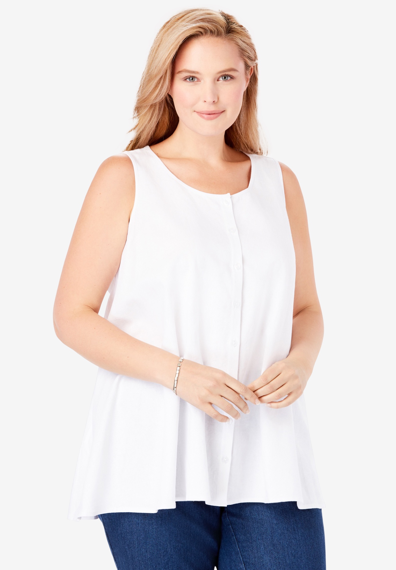 Button-Front Linen Tank | Woman Within