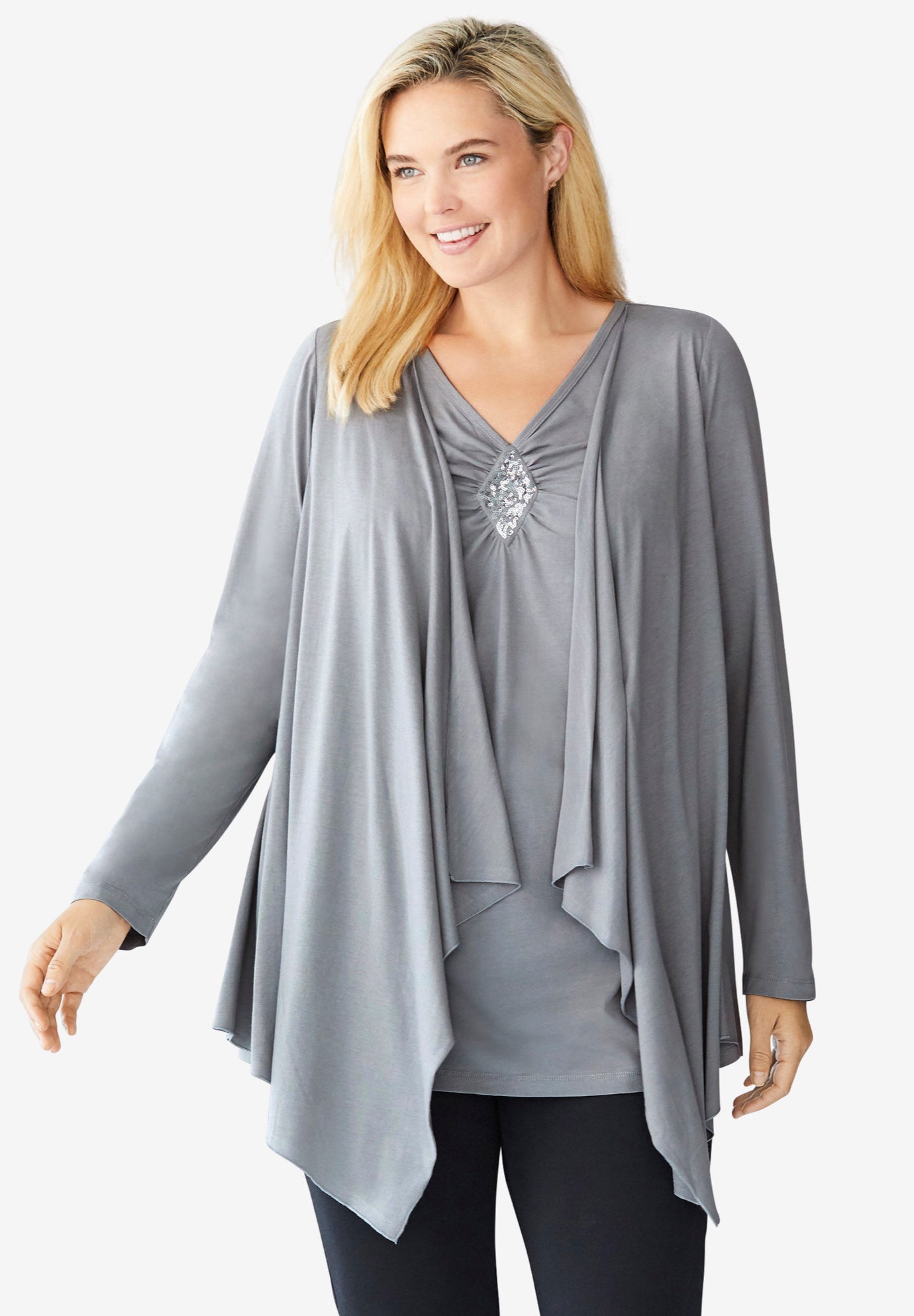 Layered look long top with sequined inset Woman Within