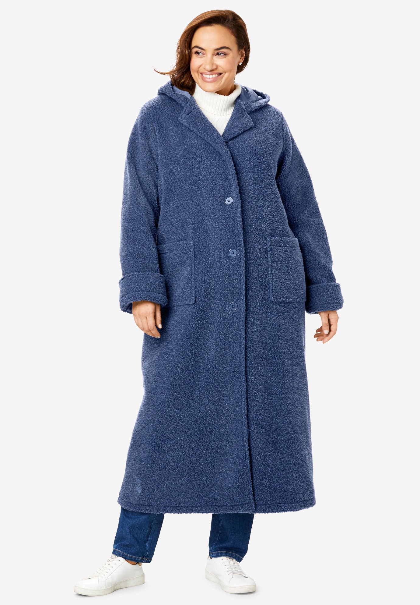 Long Hooded Berber Fleece Coat Plus Size Outerwear Woman Within