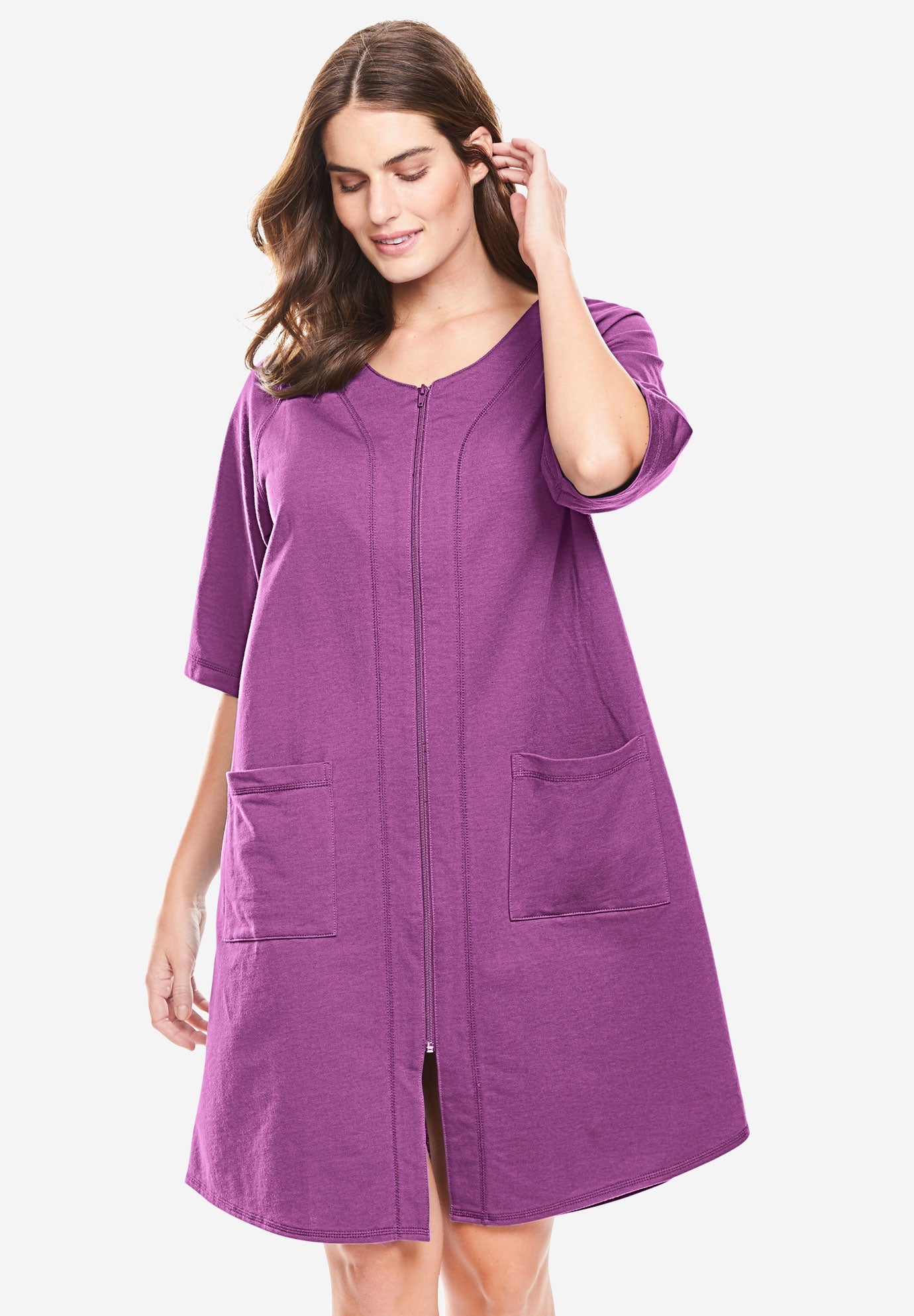 Short French Terry ZipFront Robe by Dreams & Co.® Woman Within