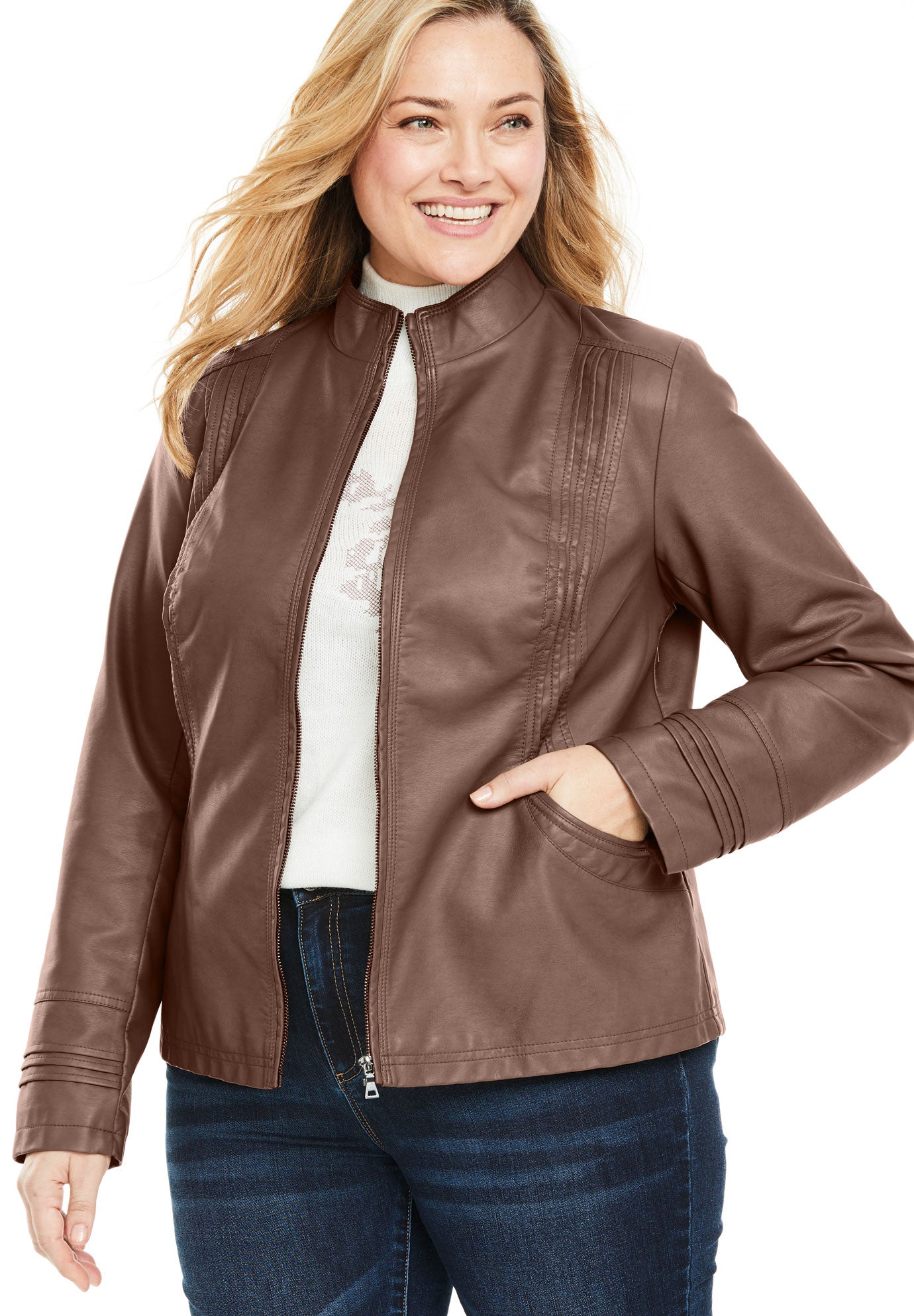 Faux Leather Pleat Jacket | Plus Size Jackets | Woman Within (1380 x 1986 Pixel)