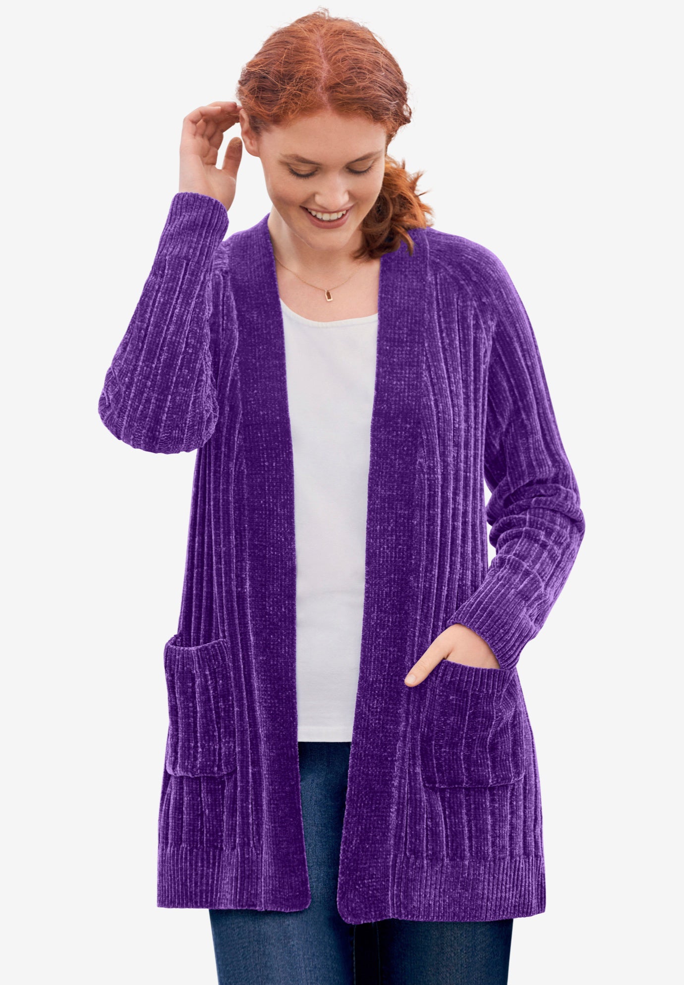 chenille open front cardigan