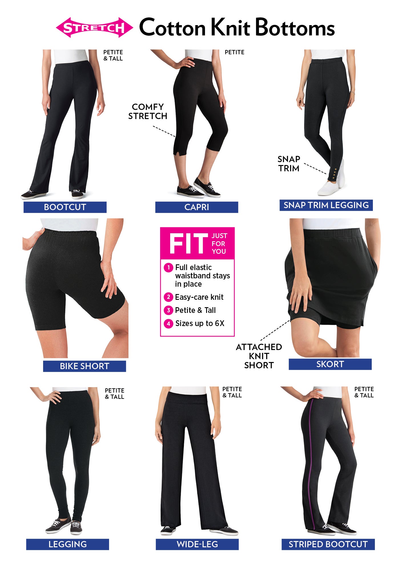 Stretch Cotton SideStriped Bootcut Yoga Pant Plus Size Petite