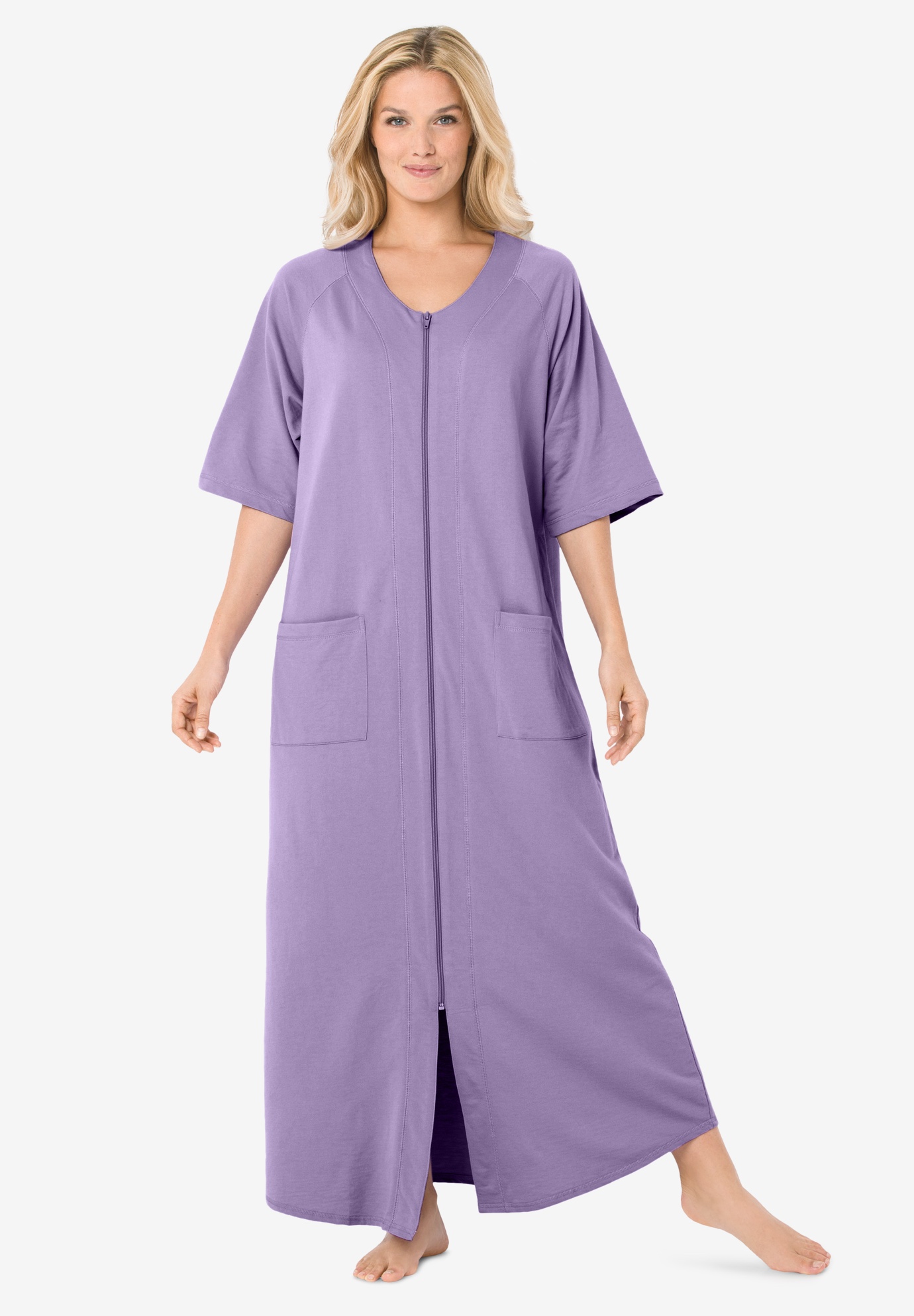 Long French Terry Zip-Front Robe by Dreams & Co.®| Plus Size Robes ...
