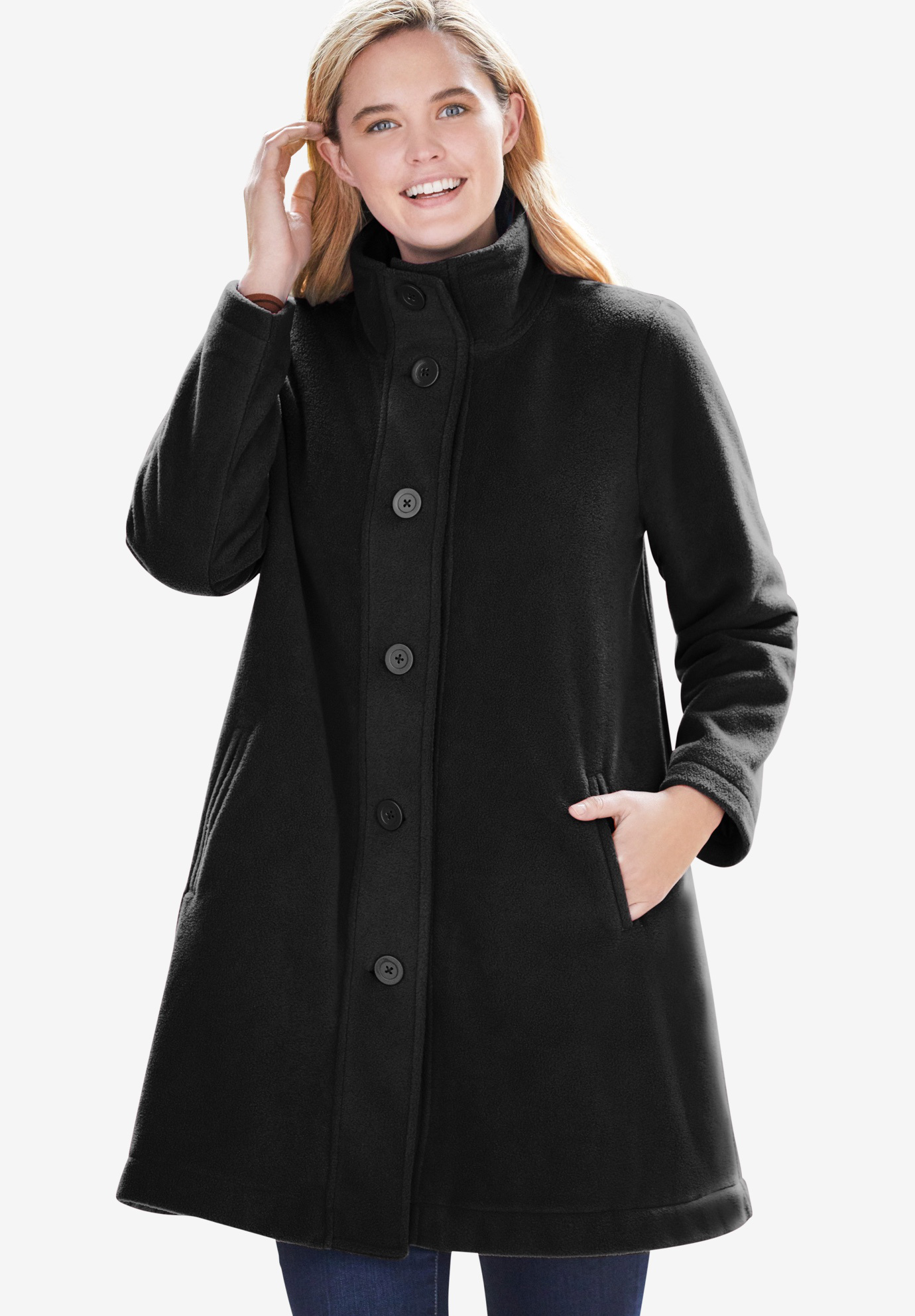 Fleece Swing Funnel-Neck Jacket| Plus Size Fleece | Woman Within
