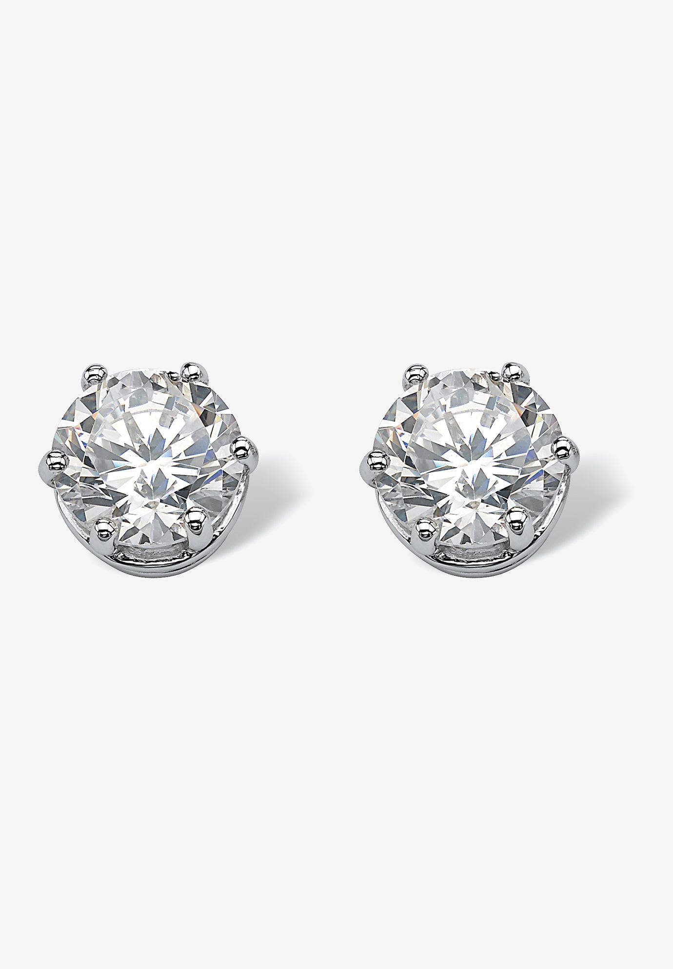 Round Cubic Zirconia Stud Earrings in Platinum over Silver (8.5mm
