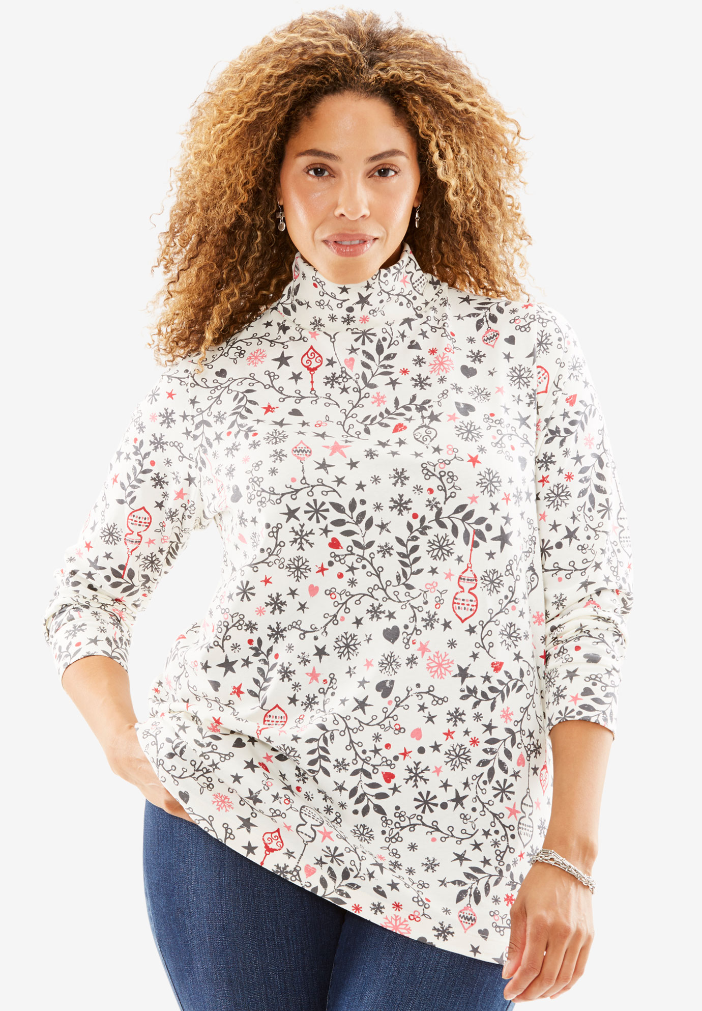 Perfect Print Turtleneck Tee | Plus Size Tops | Woman Within