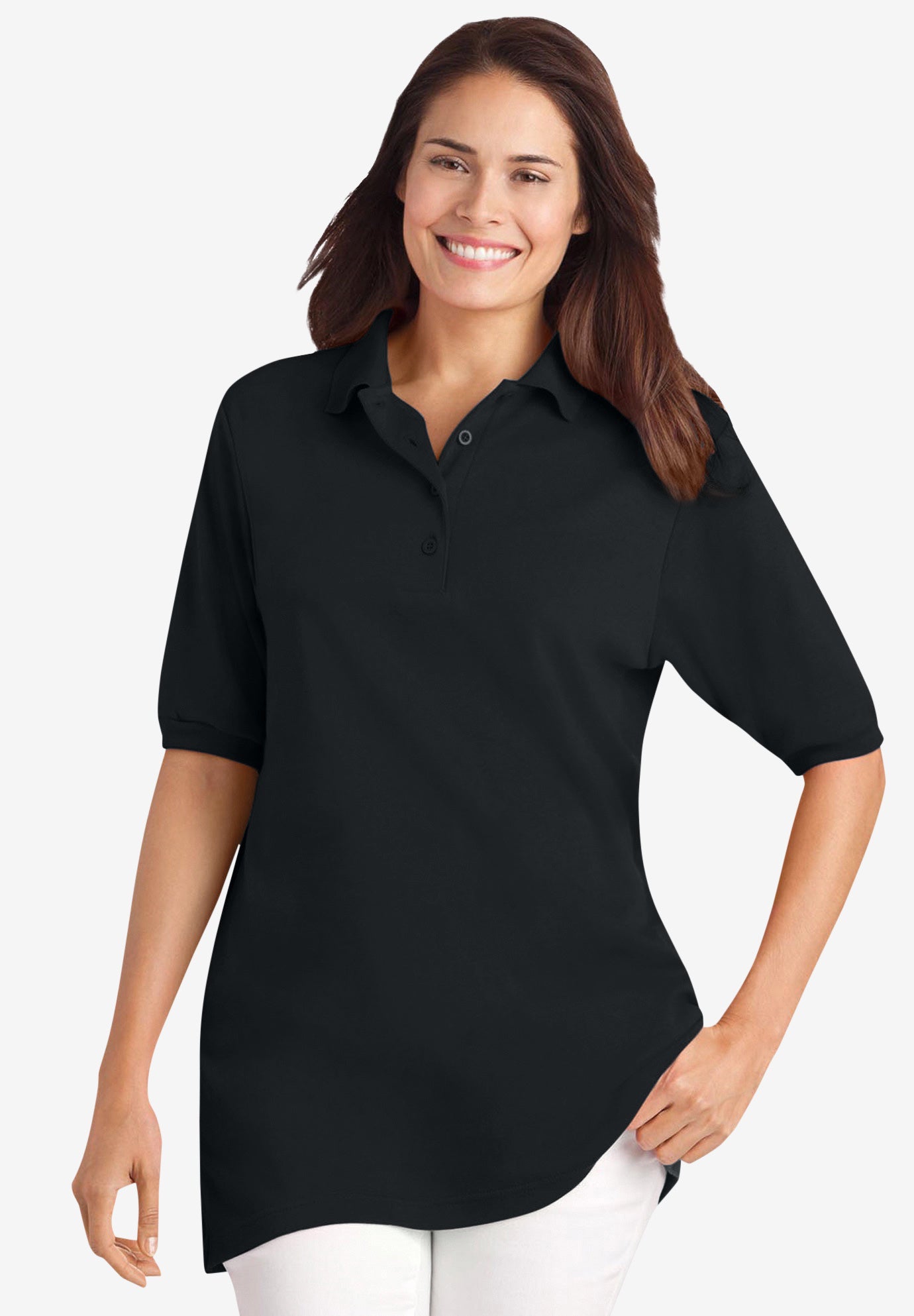 Elbow-Sleeve Polo Shirt | Woman Within